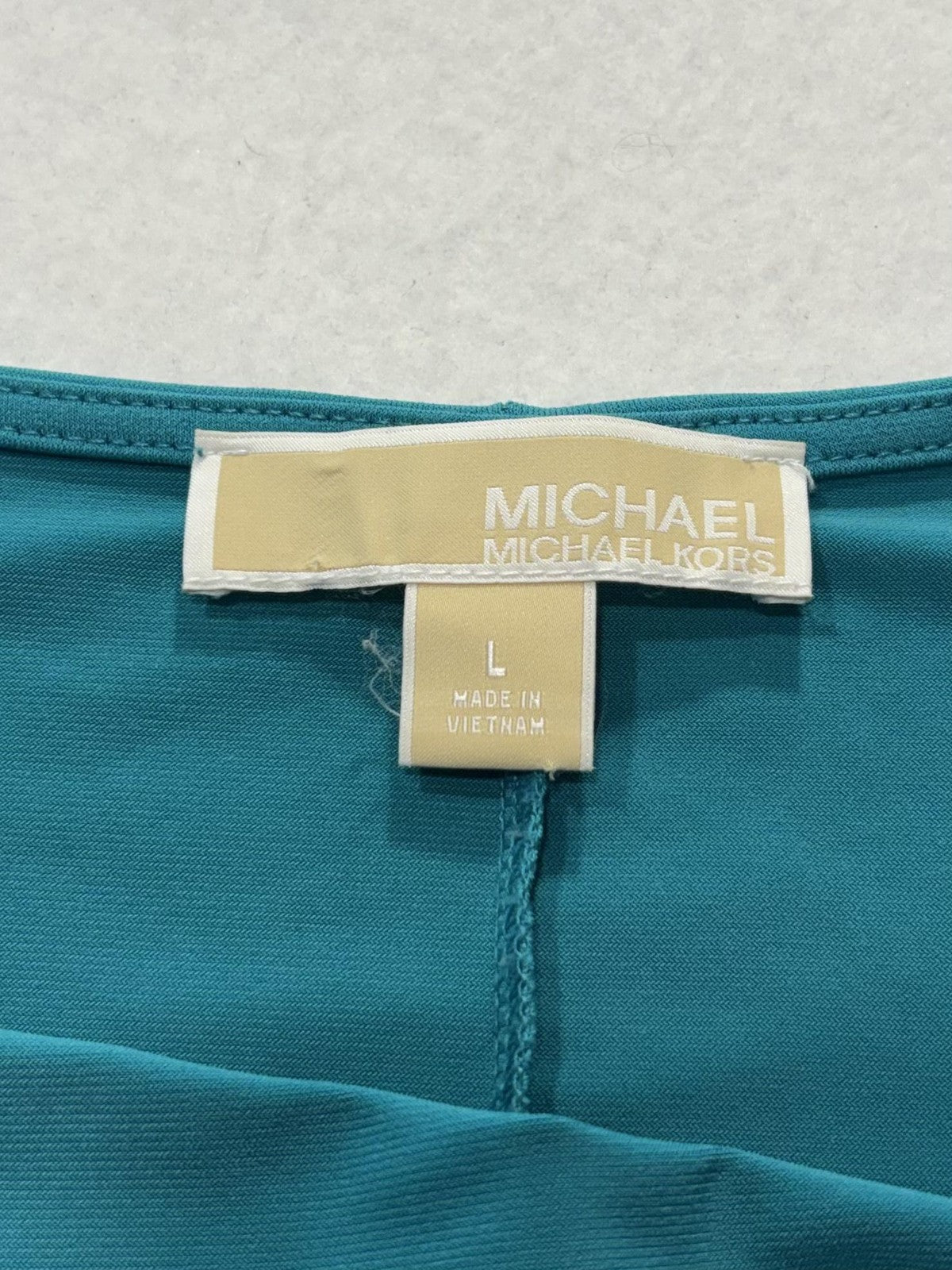 MICHAEL Michael Kors Dress Womens Large Blue Cowl Neck Ruched Sheath Knee Length