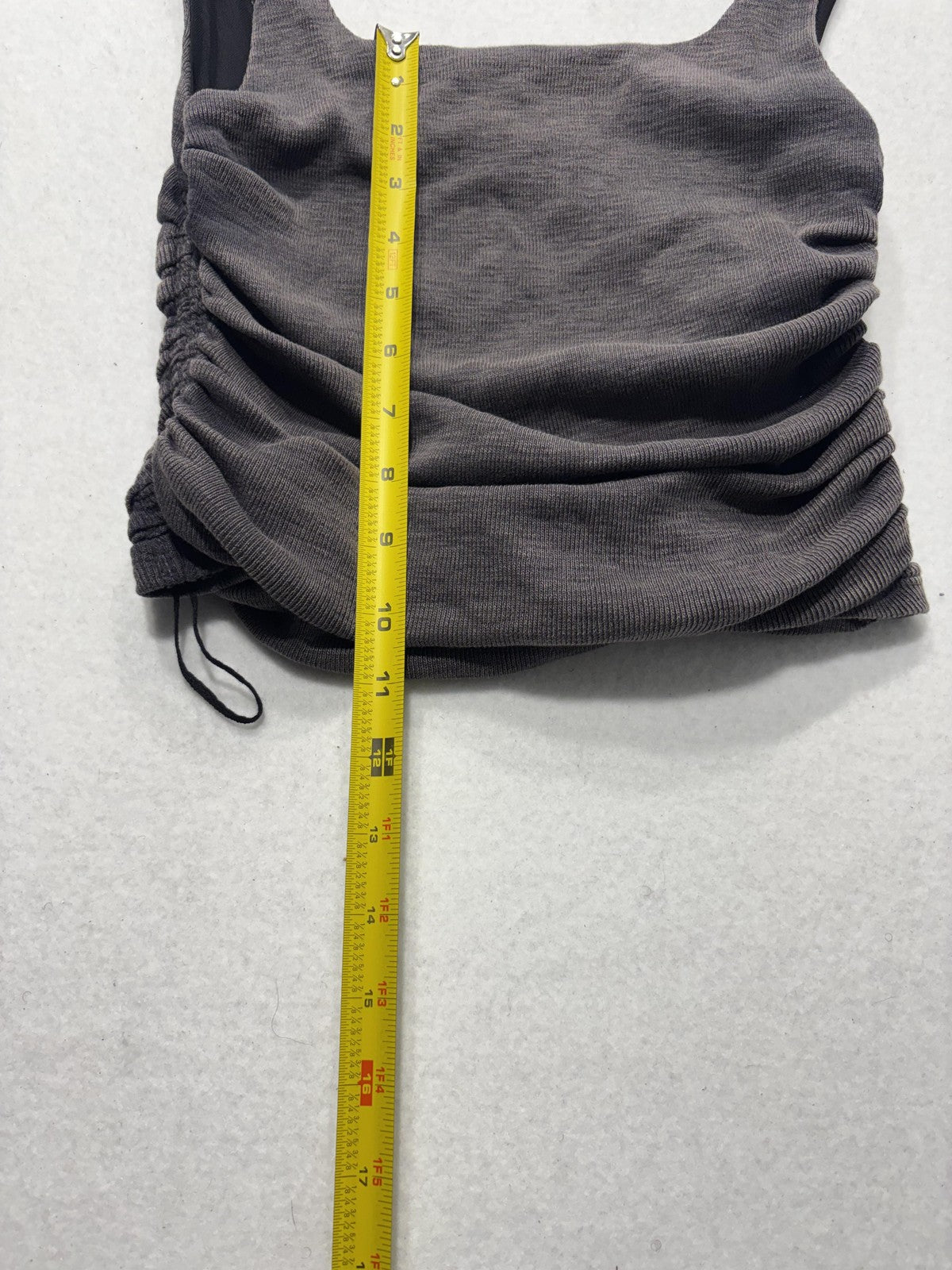 Free People Tank Top Womens XS Gray Ruched Tie Strap Cropped Knit Summer Casual