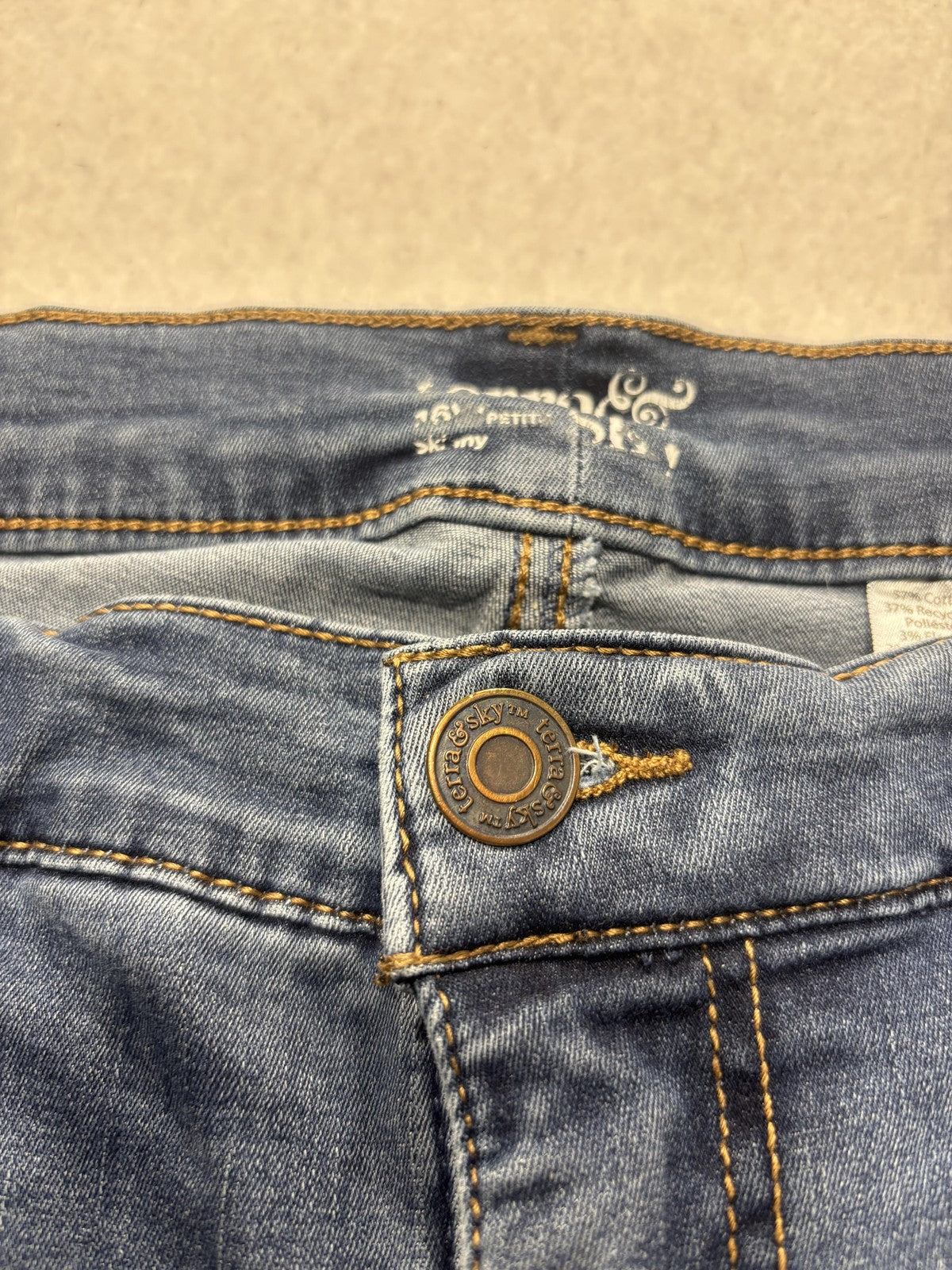 Terra & Sky Jeans Womens 16W Petite Blue Medium Wash High Rise Skinny 37x26.5