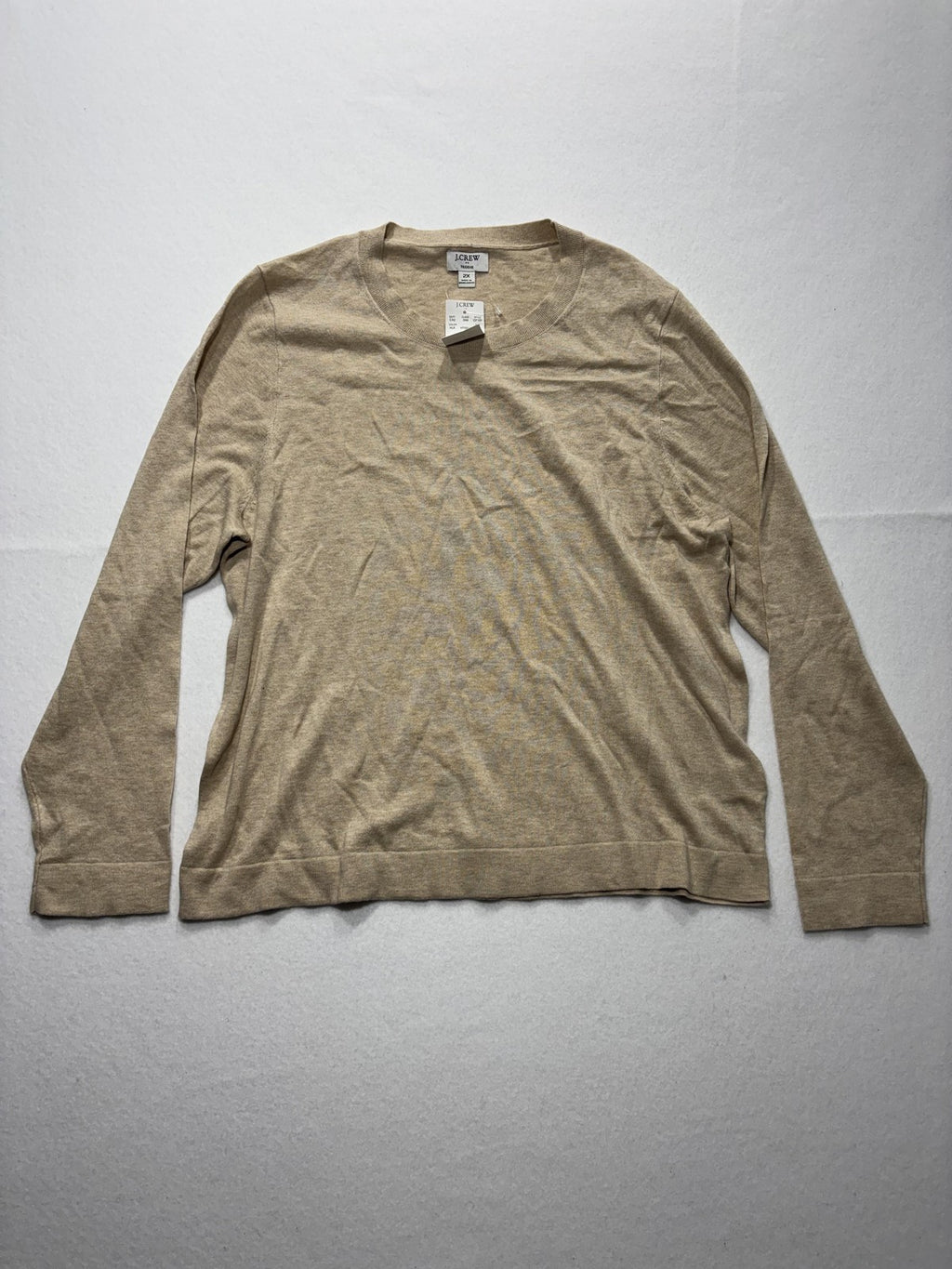 J.Crew Teddie Sweater Womens 2X Plus Beige Knit Crew Long Sleeve Pullover