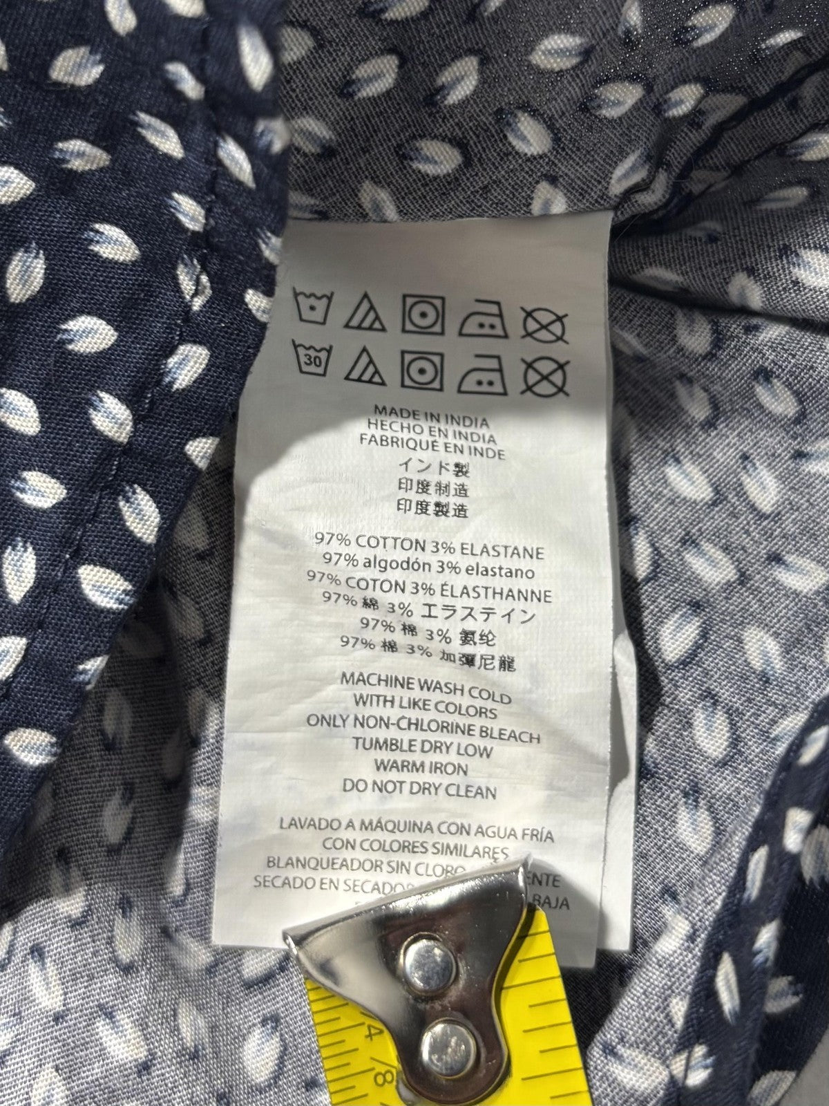 Michael Kors Shirt Mens Medium Blue Geometric Short Sleeve Button Up Slim