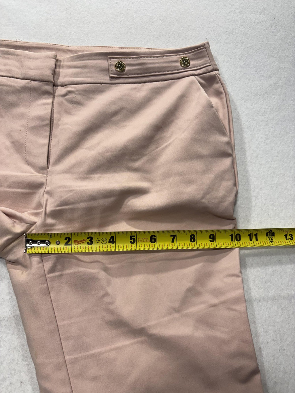 Anne Klein Dress Pants Womens 8 Pink Twill Straight Leg Gold Button Work Career