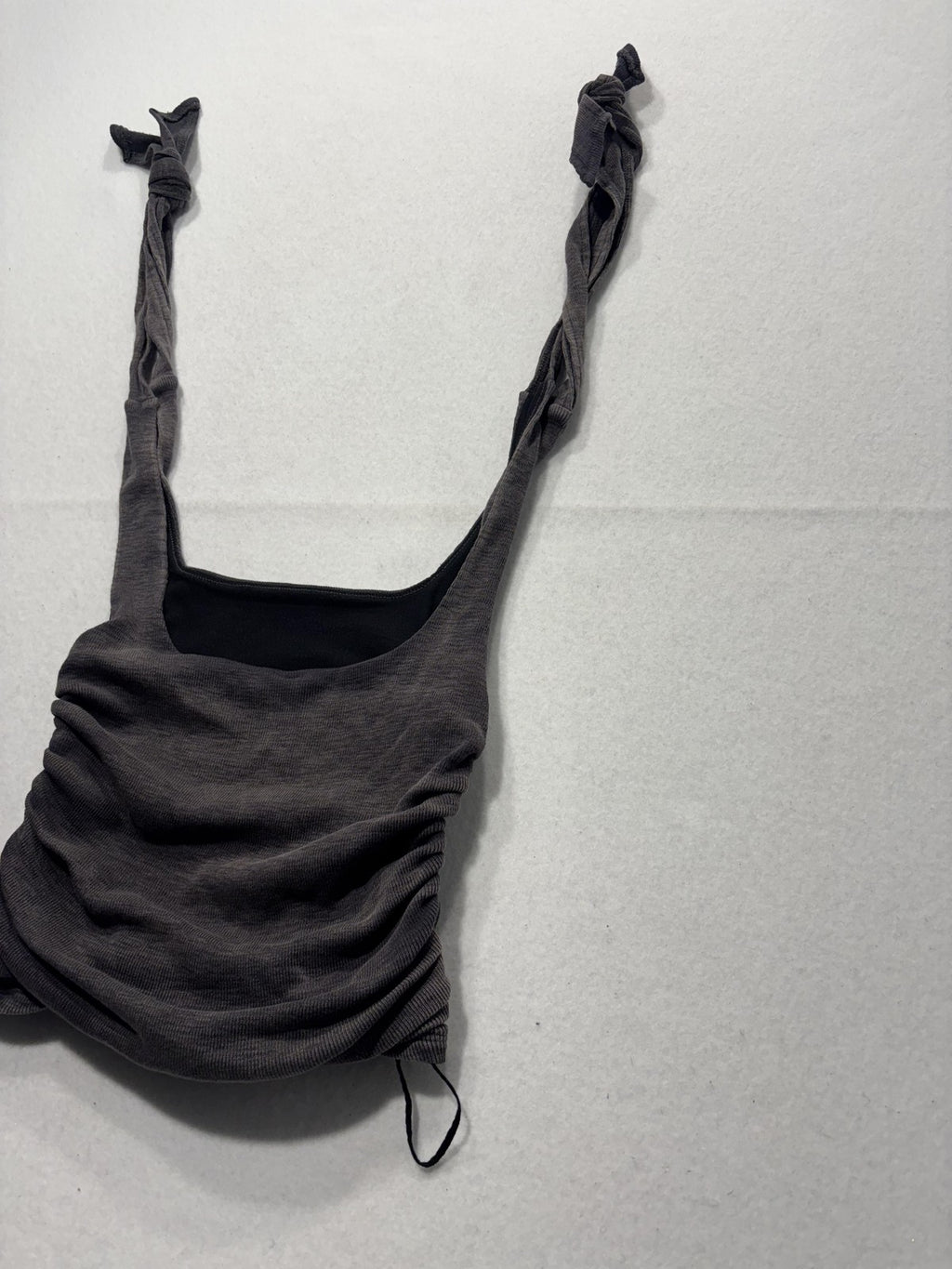 Free People Tank Top Womens XS Gray Ruched Tie Strap Cropped Knit Summer Casual