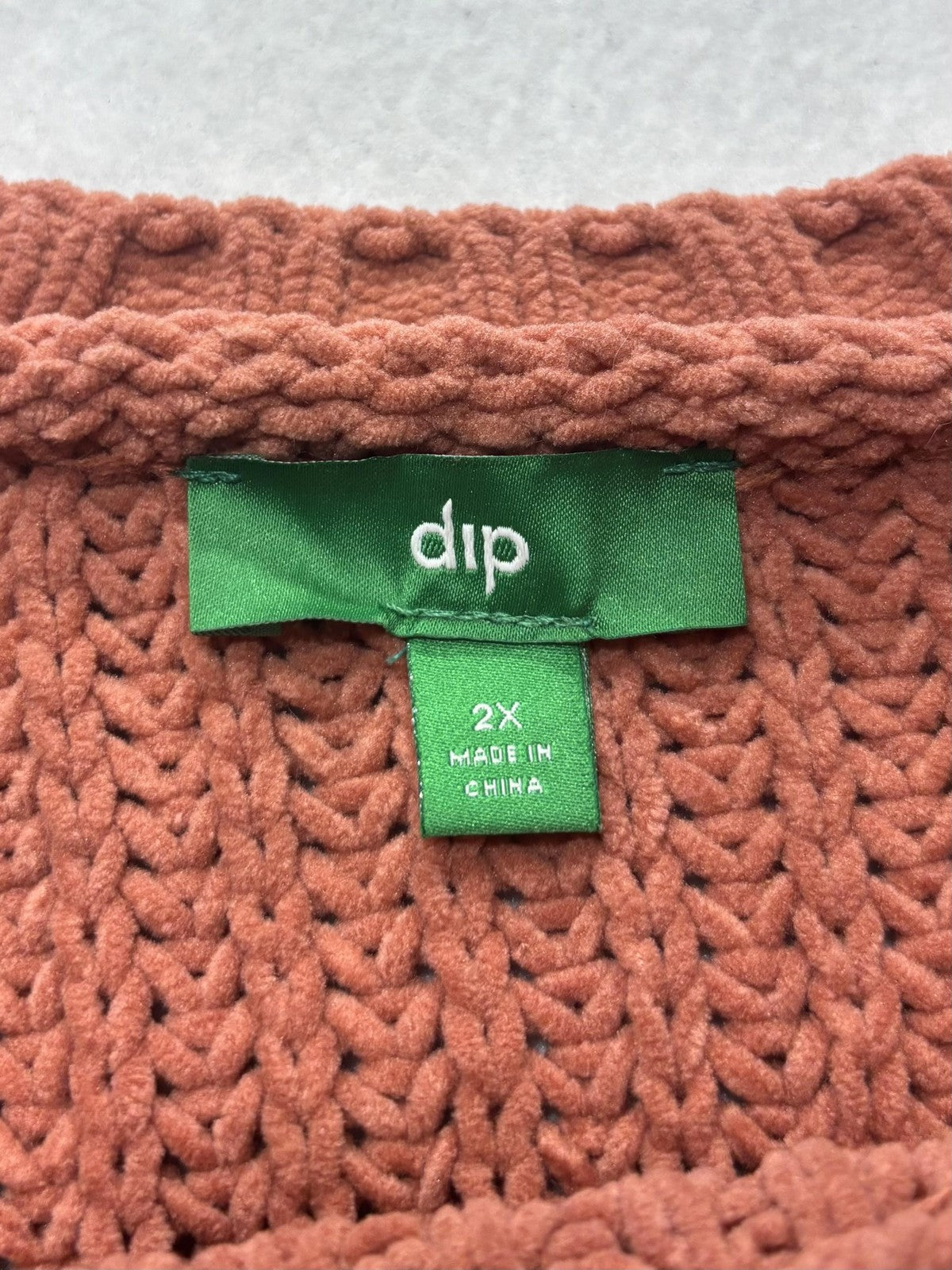 Dip Sweater Womens 2X Plus Orange Crew Neck Raglan Chunky Knit Relaxed Pullover