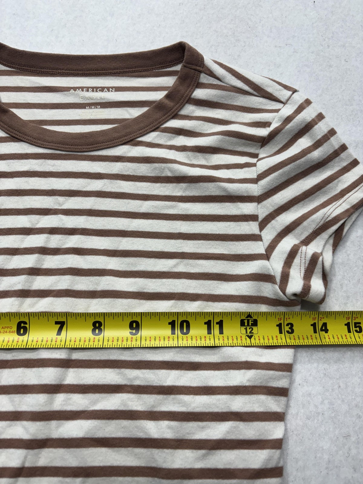 American Eagle Outfitters Shirt Womens Medium Brown Stripe Ringer Tee Stretch