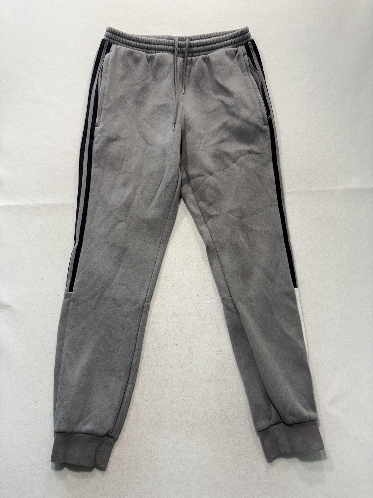 Adidas ZX Sweatpants Mens Medium Gray Fleece Elastic Waist Side Stripe Cuffed