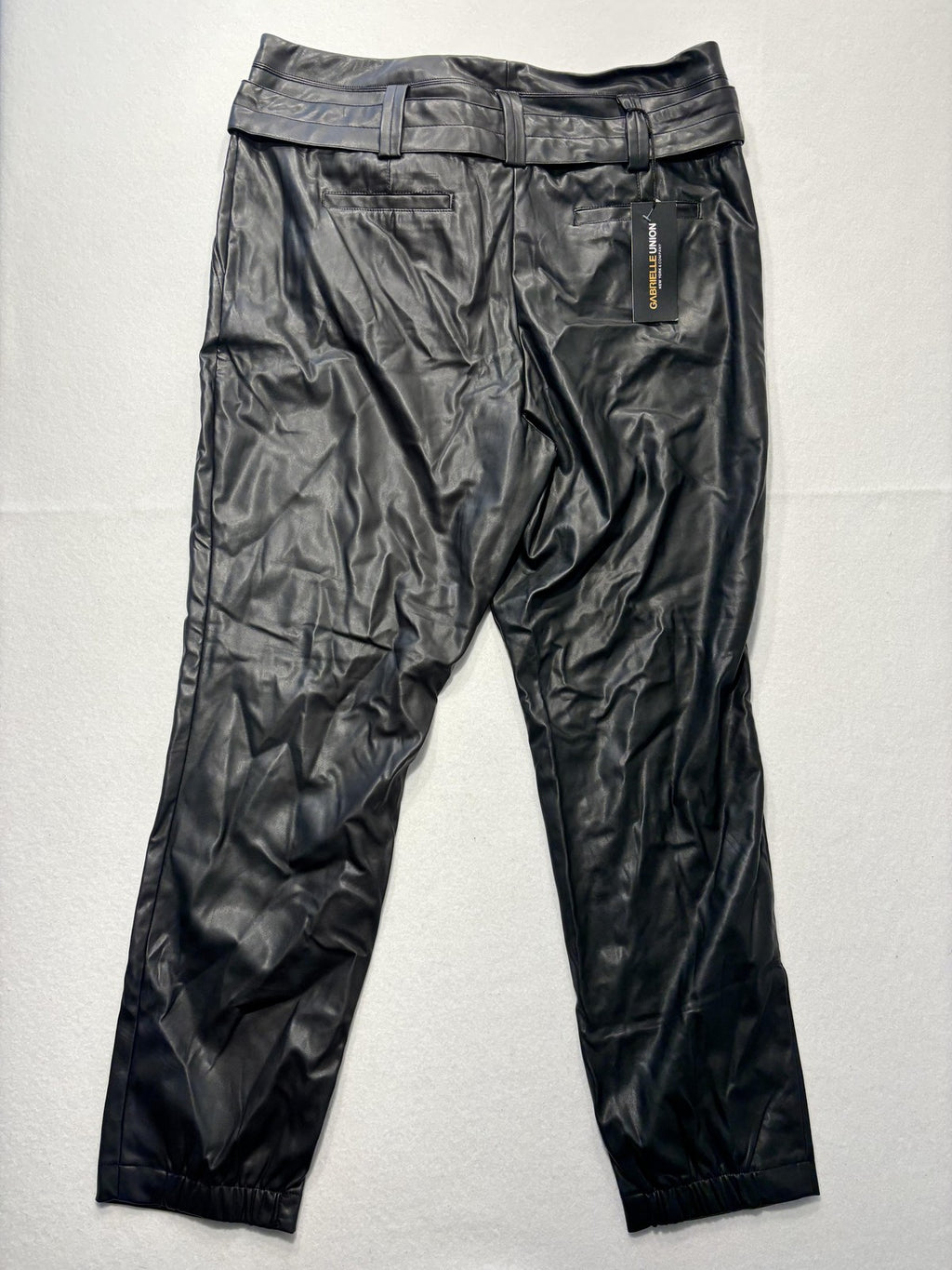 Gabrielle Union Pants Womens 18 Tall Black Faux Leather Jogger Belted Pockets