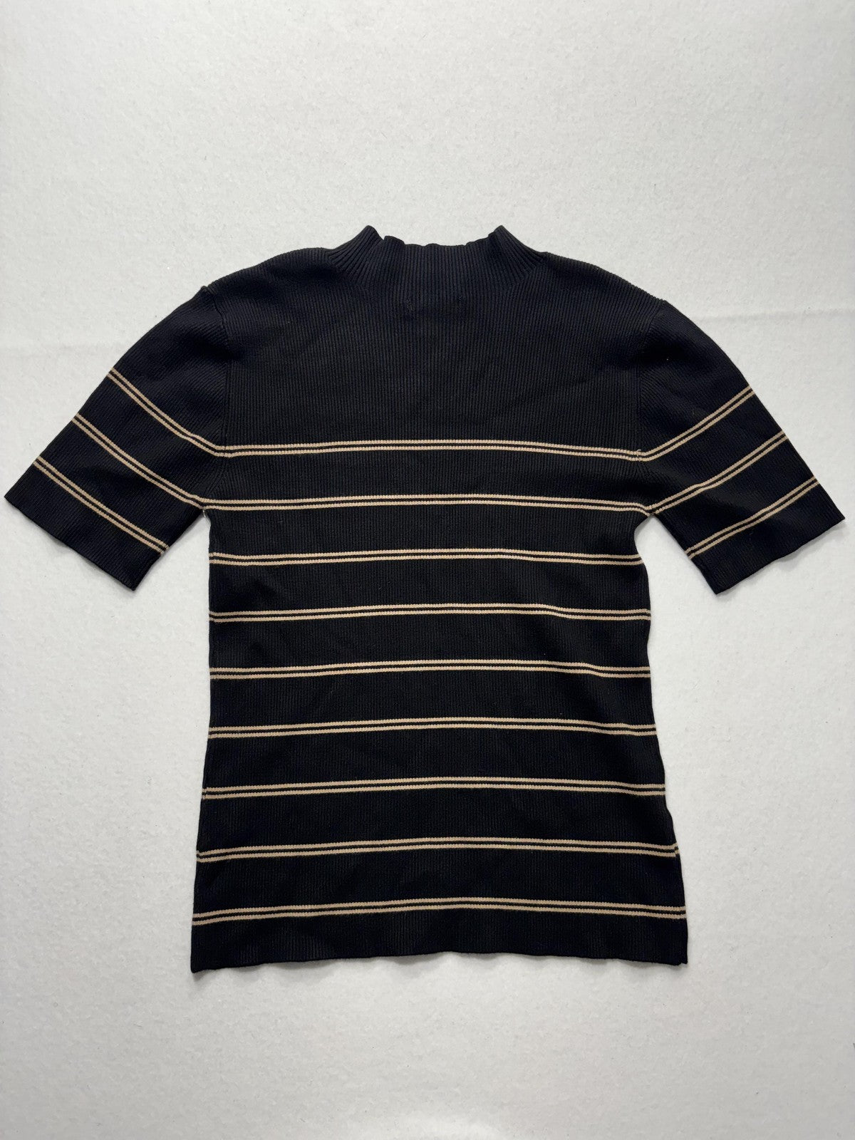 Ellen Tracy Sweater Womens Large Black Stripe Mock Neck Jeweled Shoulder Knit