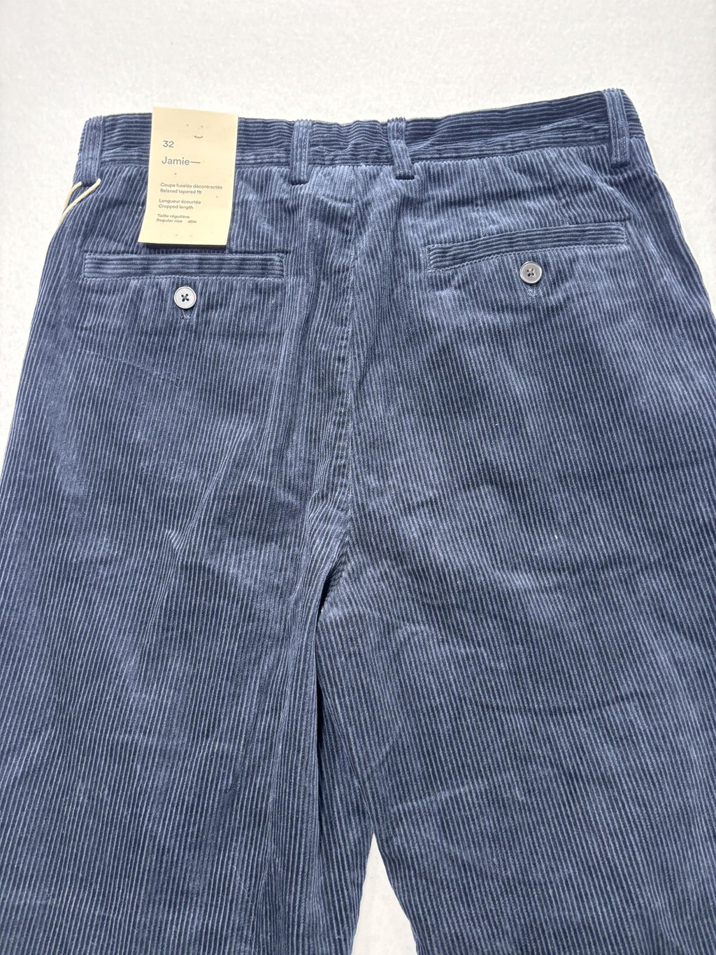 Frank And Oak Corduroy Pants Mens 32x26 Blue Pleated Relaxed Cropped Tapered