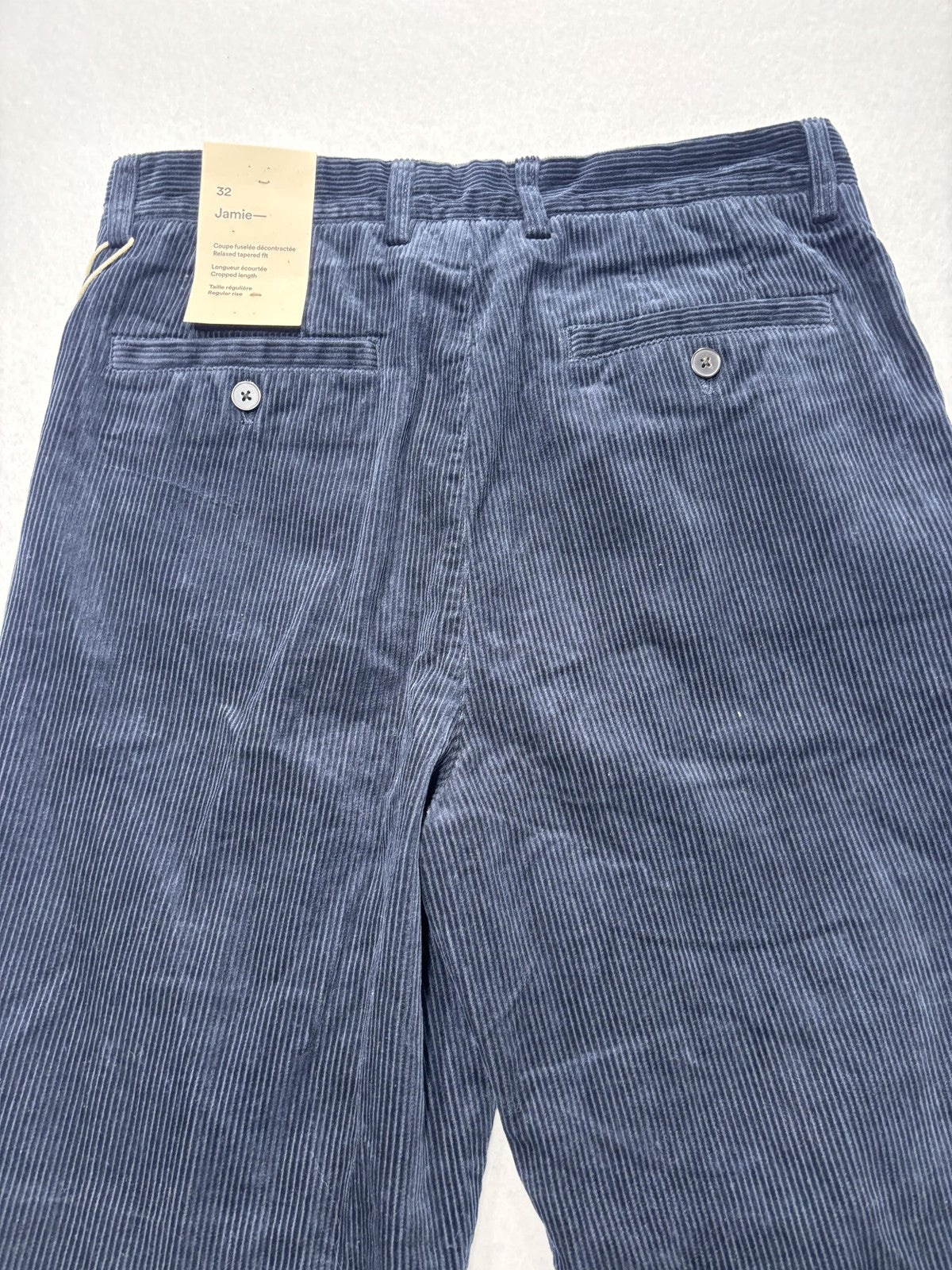 Frank And Oak Corduroy Pants Mens 32x26 Blue Pleated Relaxed Cropped Tapered
