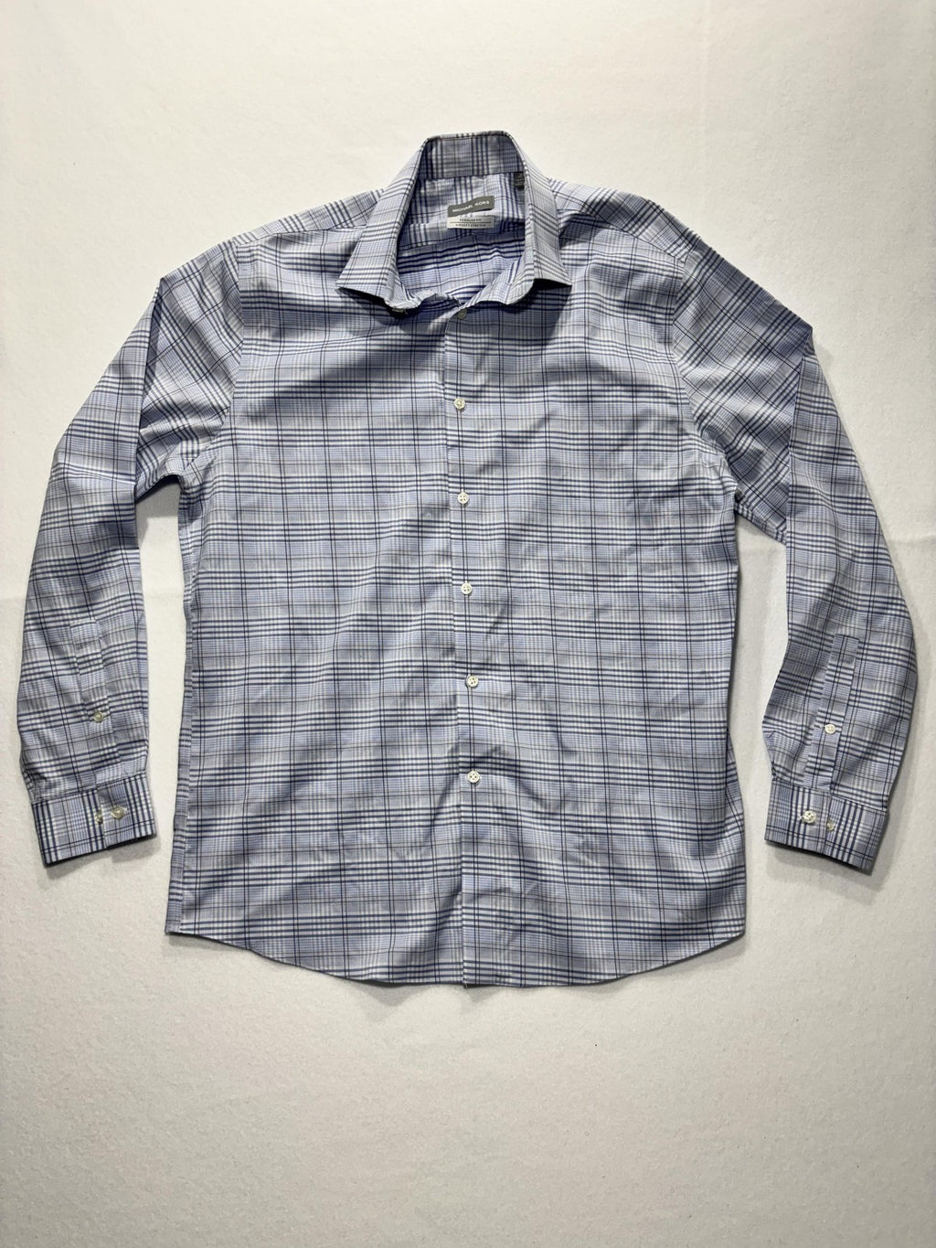 Michael Kors Dress Shirt Mens Large Blue Plaid Long Sleeve Non Iron Stretch