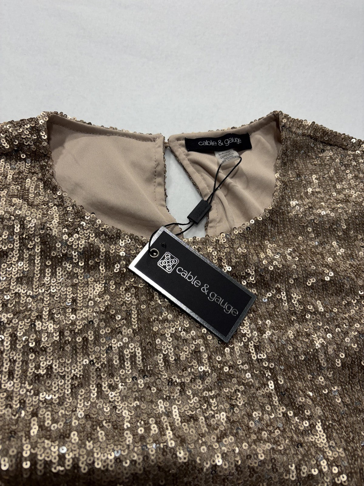 Cable & Gauge Blouse Womens Small Gold Sequin Short Sleeve Party Cocktail Top