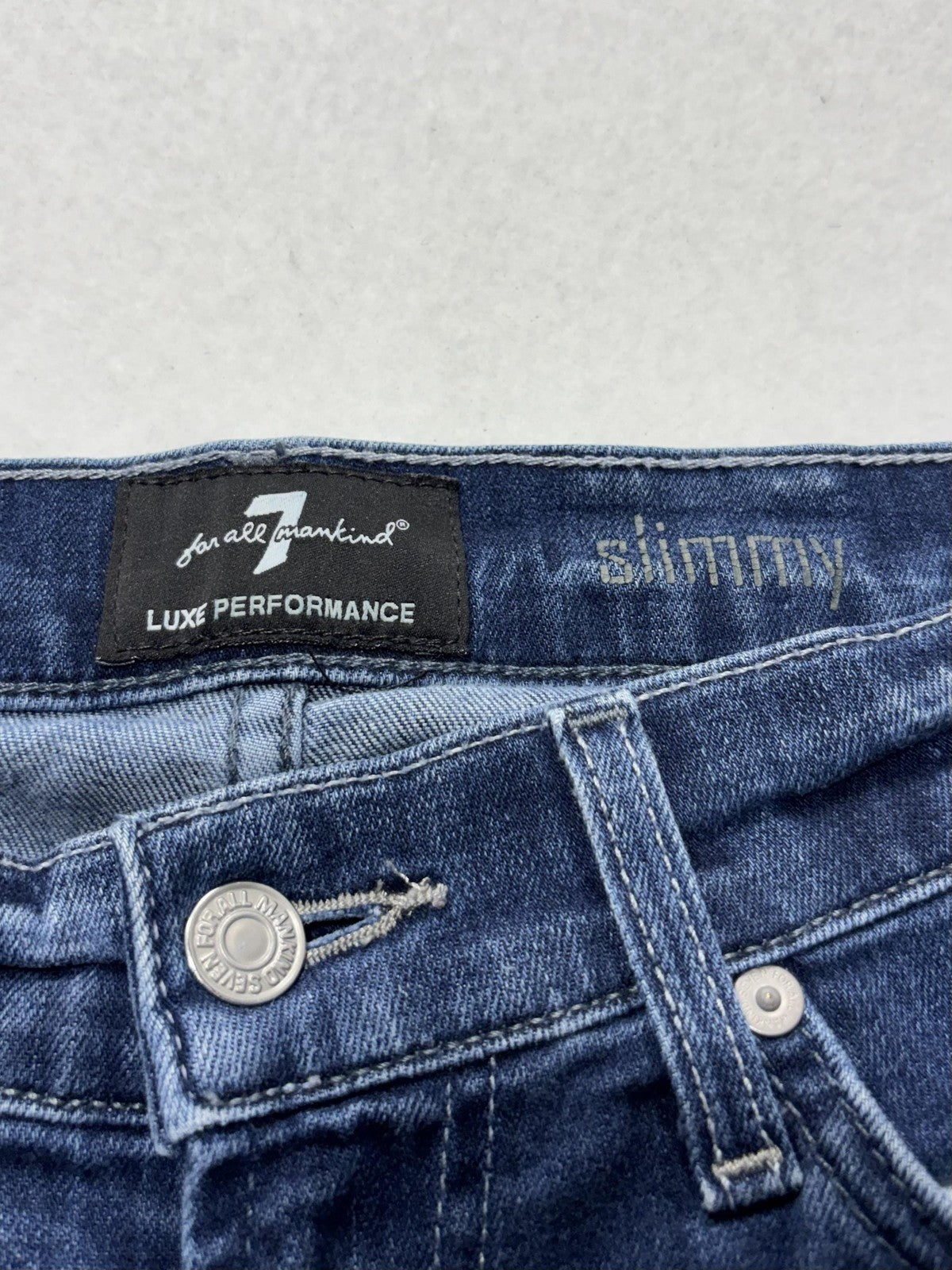 7 For All Mankind Slimmy Jeans Mens 30x31 Blue Slim Straight Stretch Denim Luxe