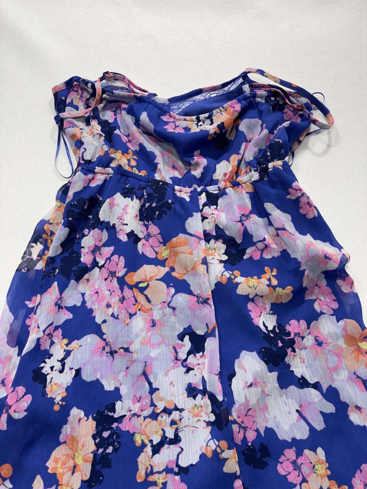 Candies Dress Juniors Medium Blue Floral Lace Maxi Scoop Neck Lined Sundress