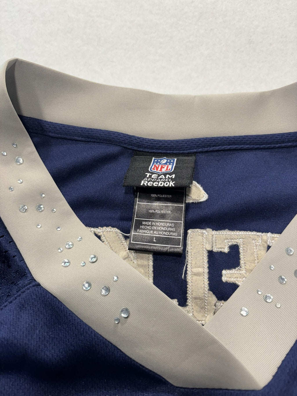 New England Patriots Jersey Womens Large Blue NFL Football Reebok Welker 83