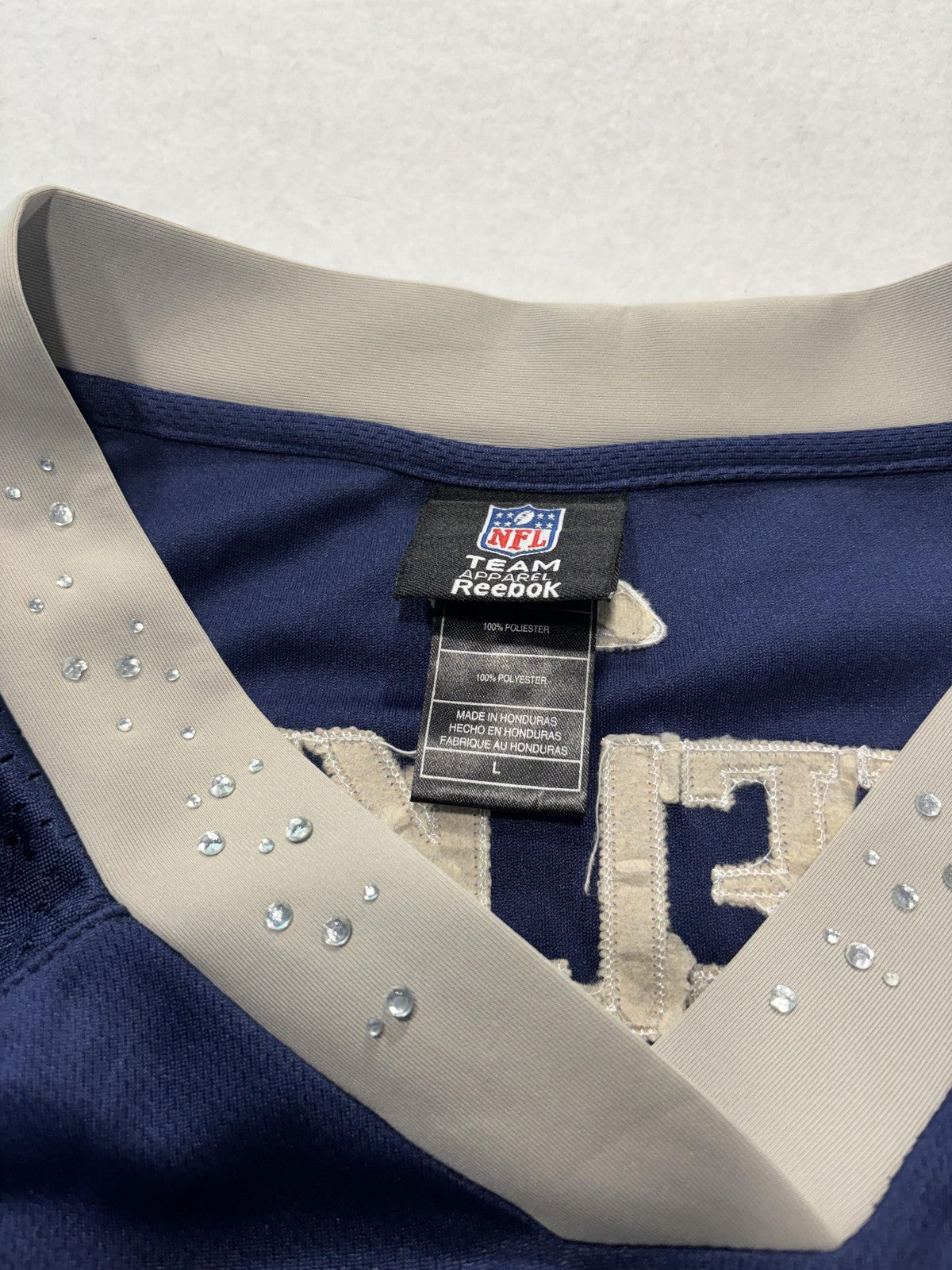 New England Patriots Jersey Womens Large Blue NFL Football Reebok Welker 83