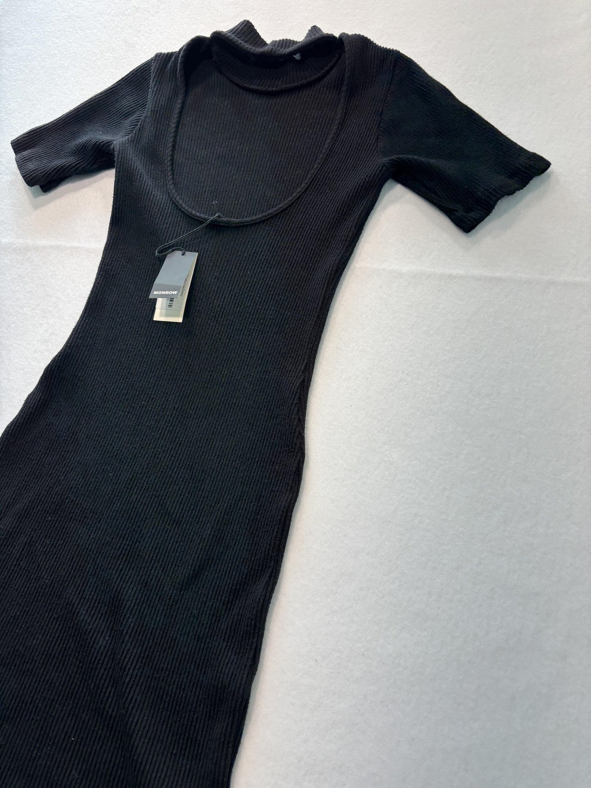 Monrow Dress Womens XS Black Ribbed Mock Neck Short Sleeve Bodycon Cutout Mini