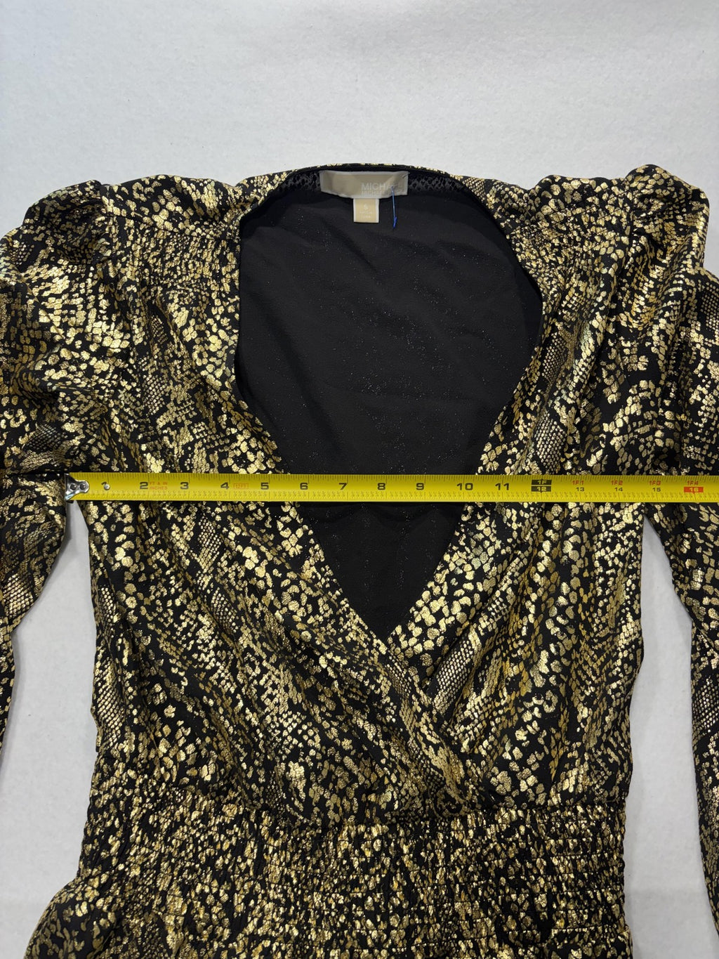 MICHAEL Michael Kors Dress Womens Small Gold Animal Print Long Sleeve Ruffle