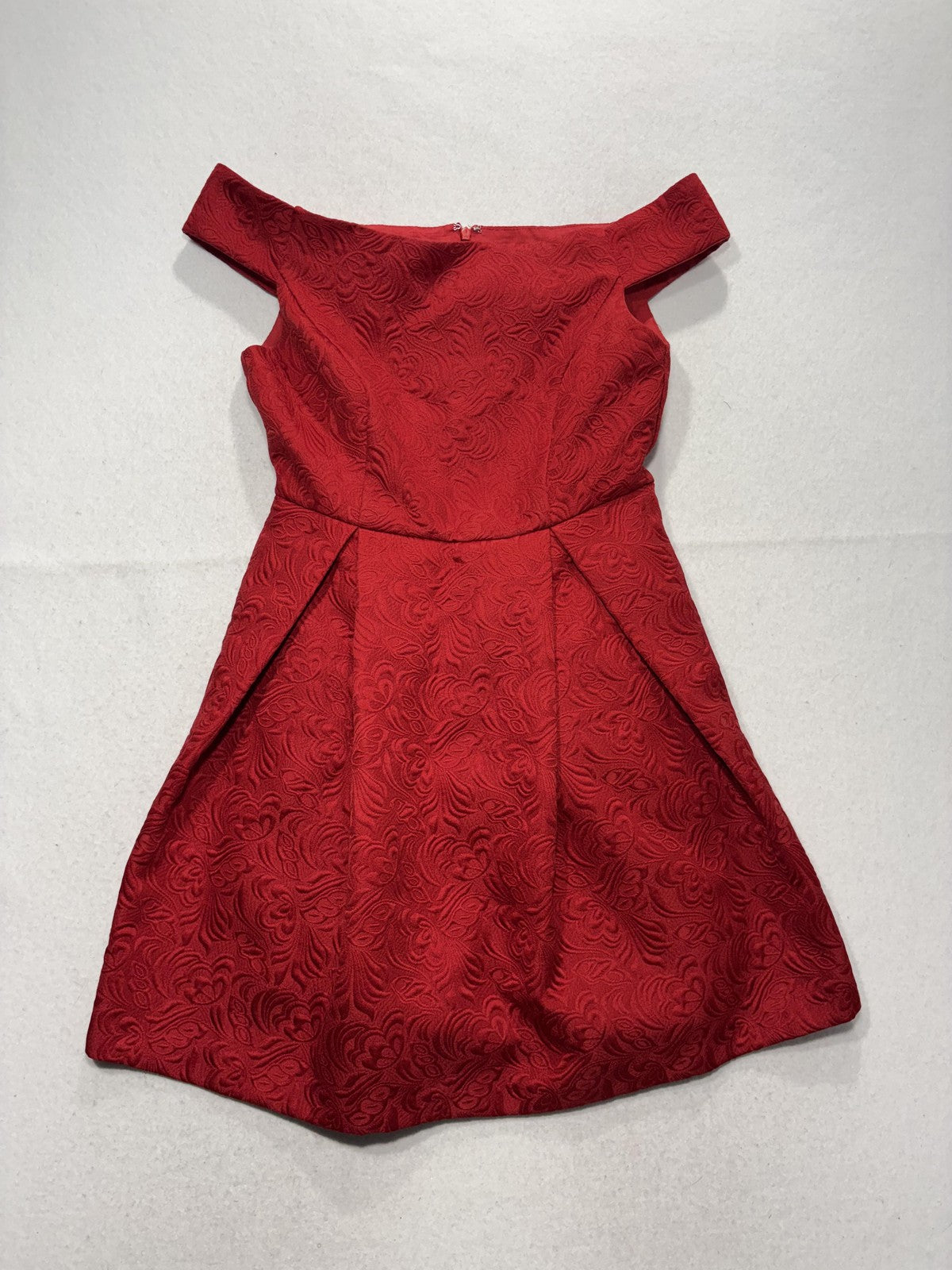 Ark & Co. Dress Womens Small Red Jacquard Off Shoulder Fit Flare Mini Party