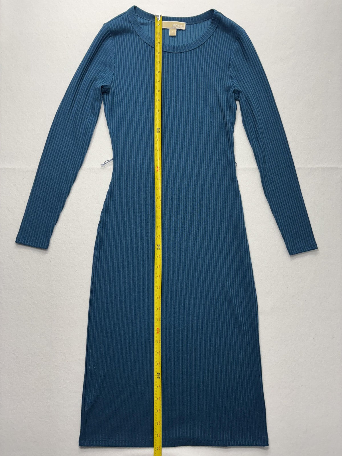MICHAEL Michael Kors Dress Womens Small Blue Ribbed Long Sleeve Bodycon Midi