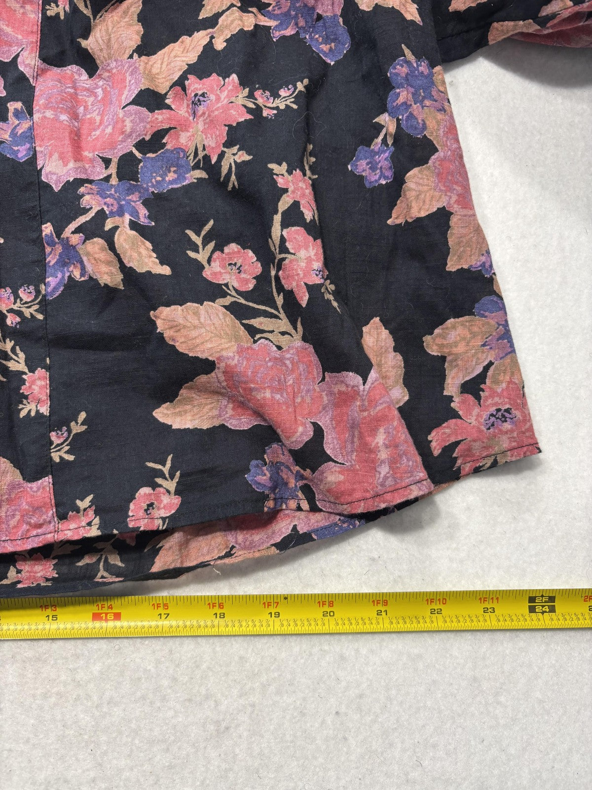 Free People Blouse Womens Medium Black Floral Round Neck Button Long Sleeve Top