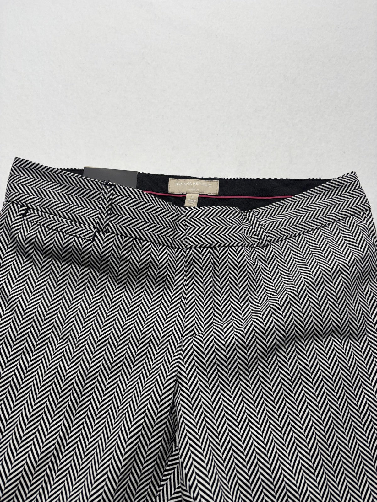 Banana Republic Dress Pants Womens 4 Black White Herringbone Sloan Slim Ankle