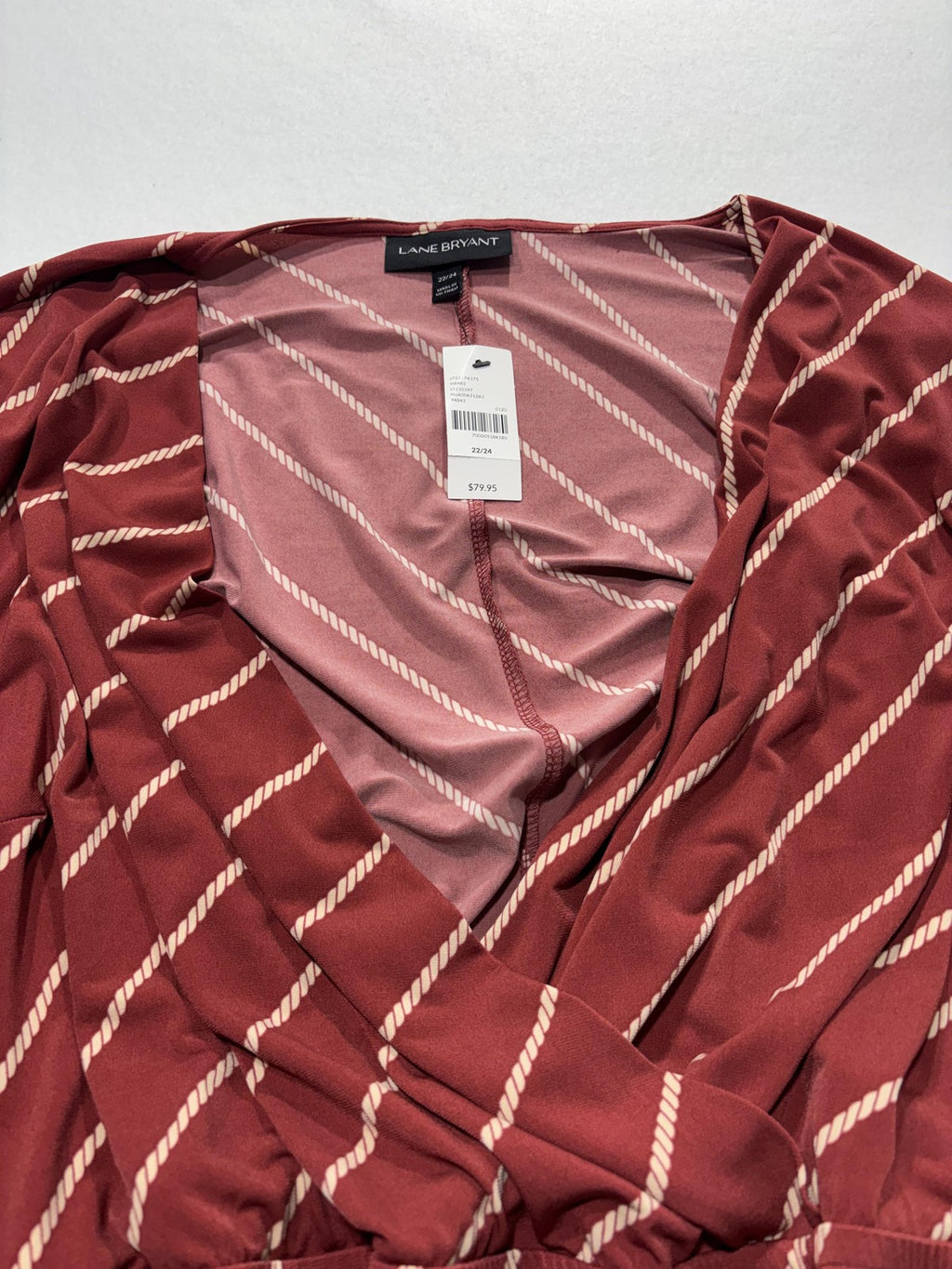 Lane Bryant Dress Womens 22/24 Red Stripe V Neck Wrap Belted 3/4 Sleeve Jersey