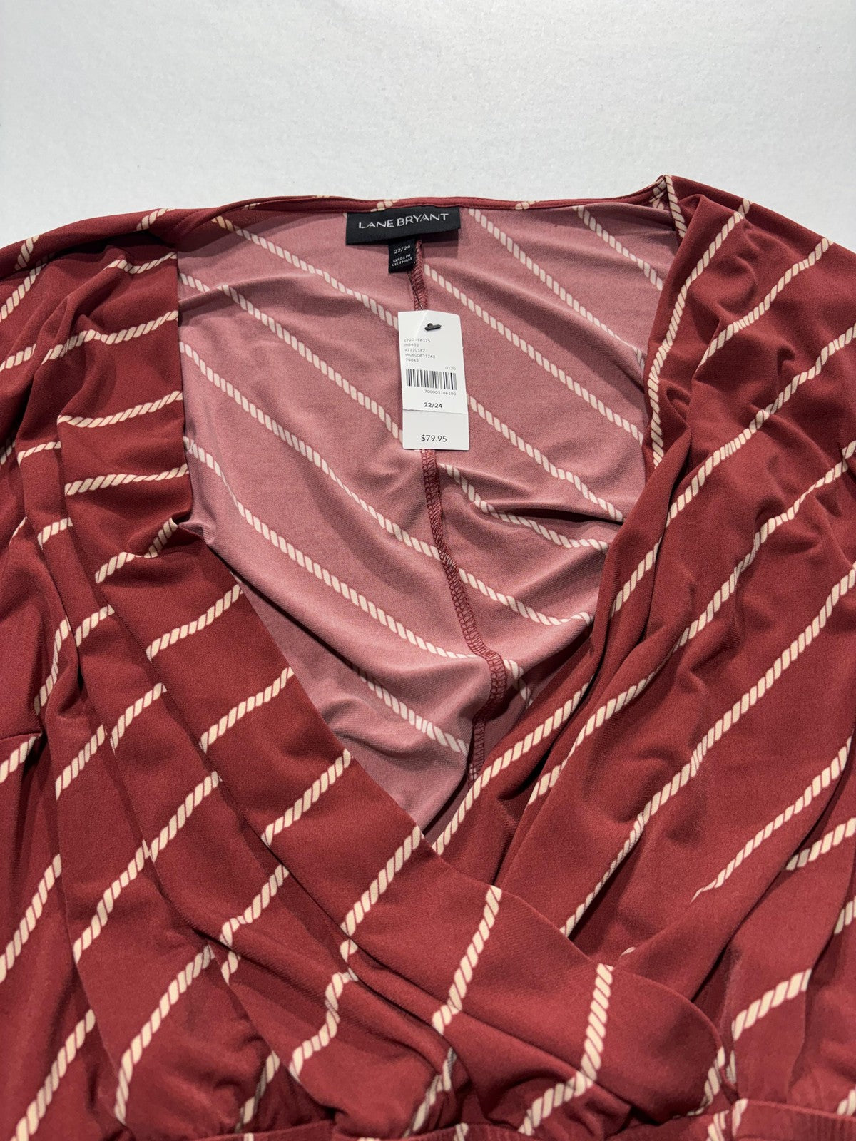 Lane Bryant Dress Womens 22/24 Red Stripe V Neck Wrap Belted 3/4 Sleeve Jersey