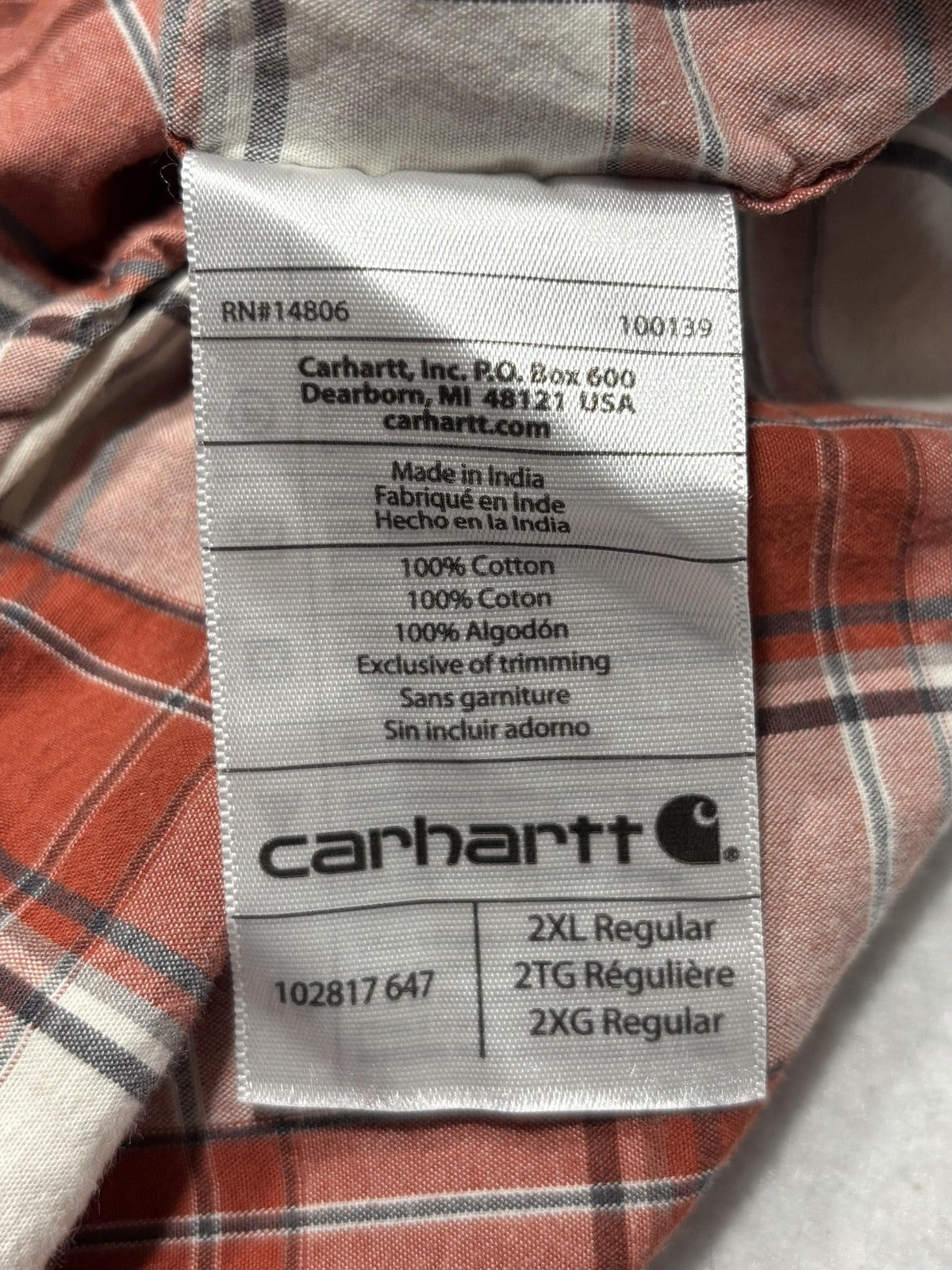 Carhartt Shirt Mens 2XL Red Plaid Long Sleeve Button Up Relaxed Fit Workwear