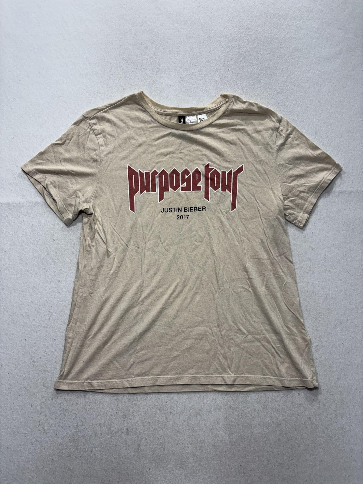 H&M Shirt Mens Medium Beige Justin Bieber Purpose Tour 2017 Graphic Concert Tee