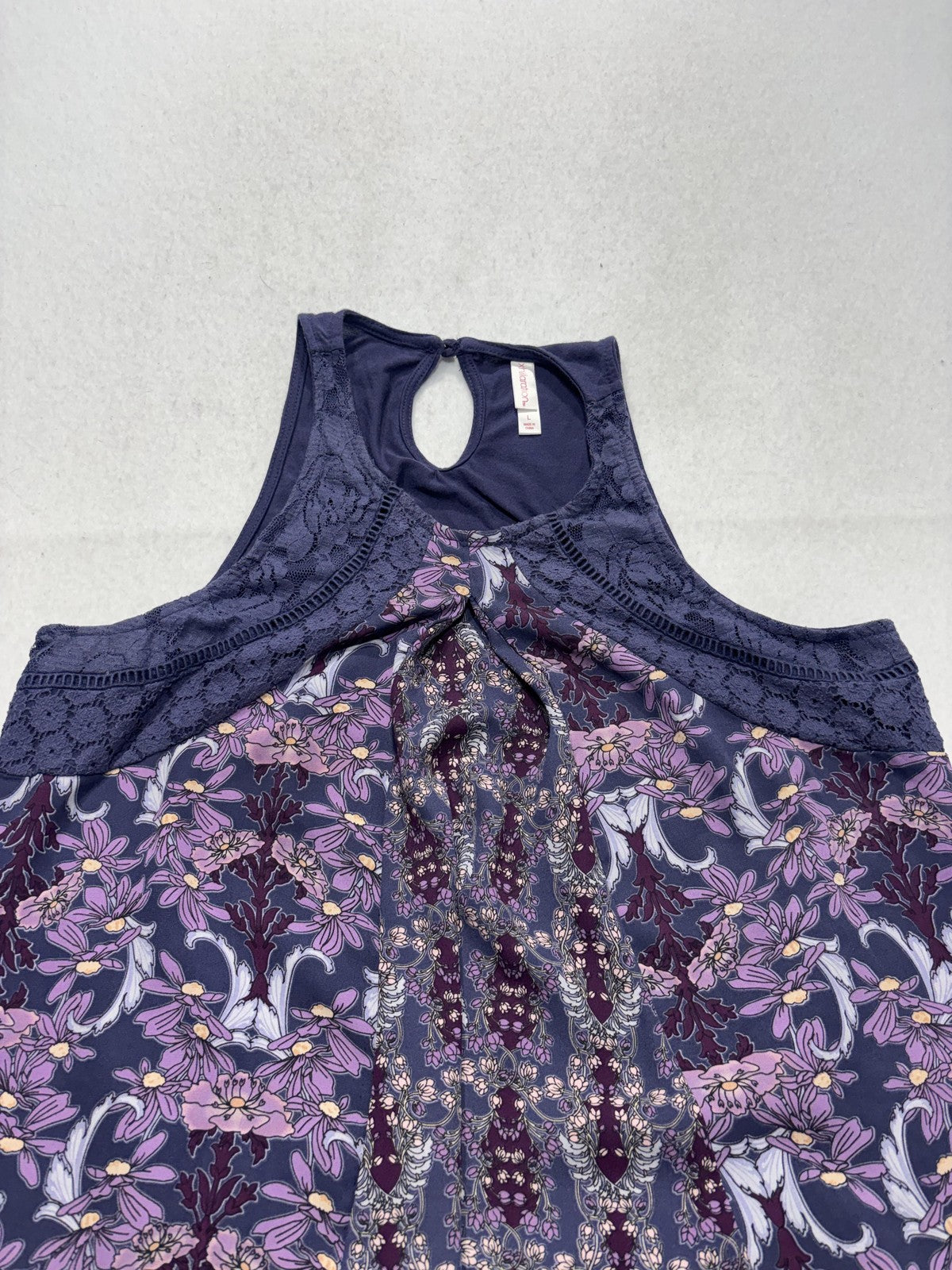 Xhilaration Tank Top Juniors L Purple Floral High Neck Lace Boho Summer