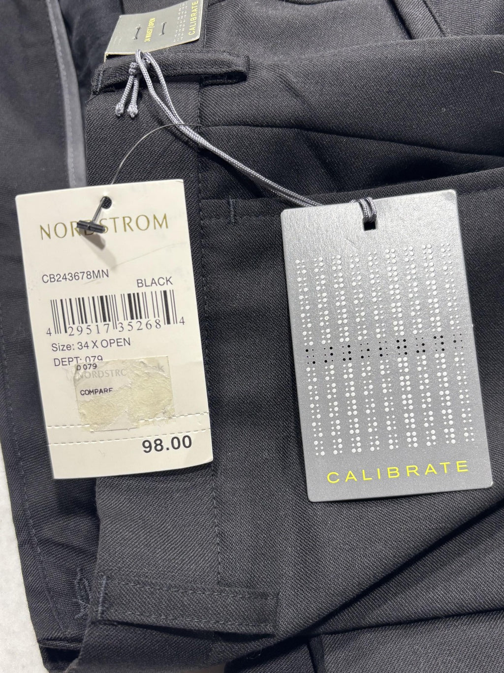 Calibrate Dress Pants Mens 34x38 Black Classic Fit Wool Flat Front Business