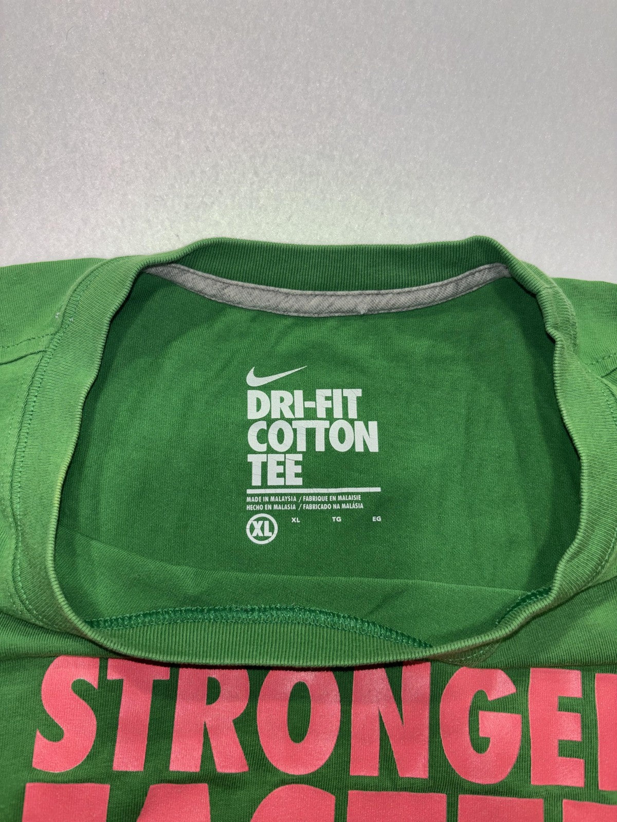 Nike Shirt Womens XL Green Dri-FIT Cotton Tee Stronger Faster Better Slogan
