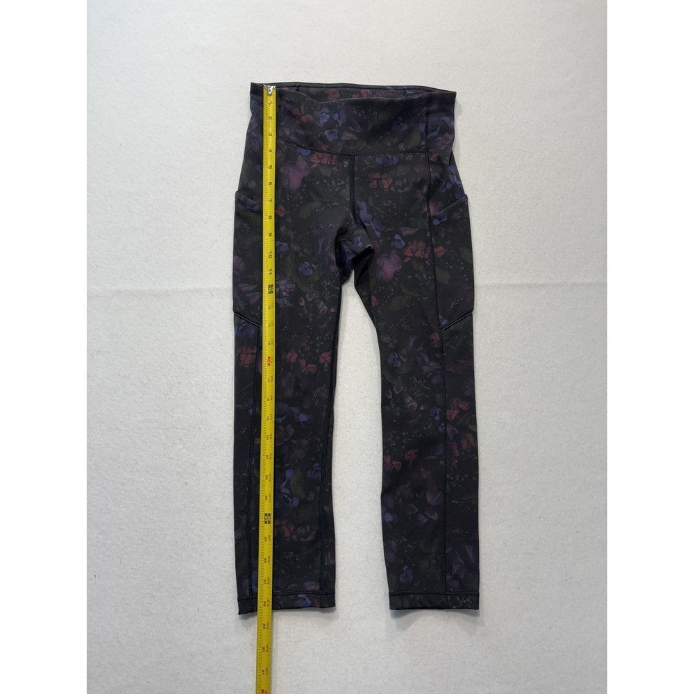 Lululemon Leggings Womens 4 Black Floral High Rise Pocket Ankle Stretch Athletic