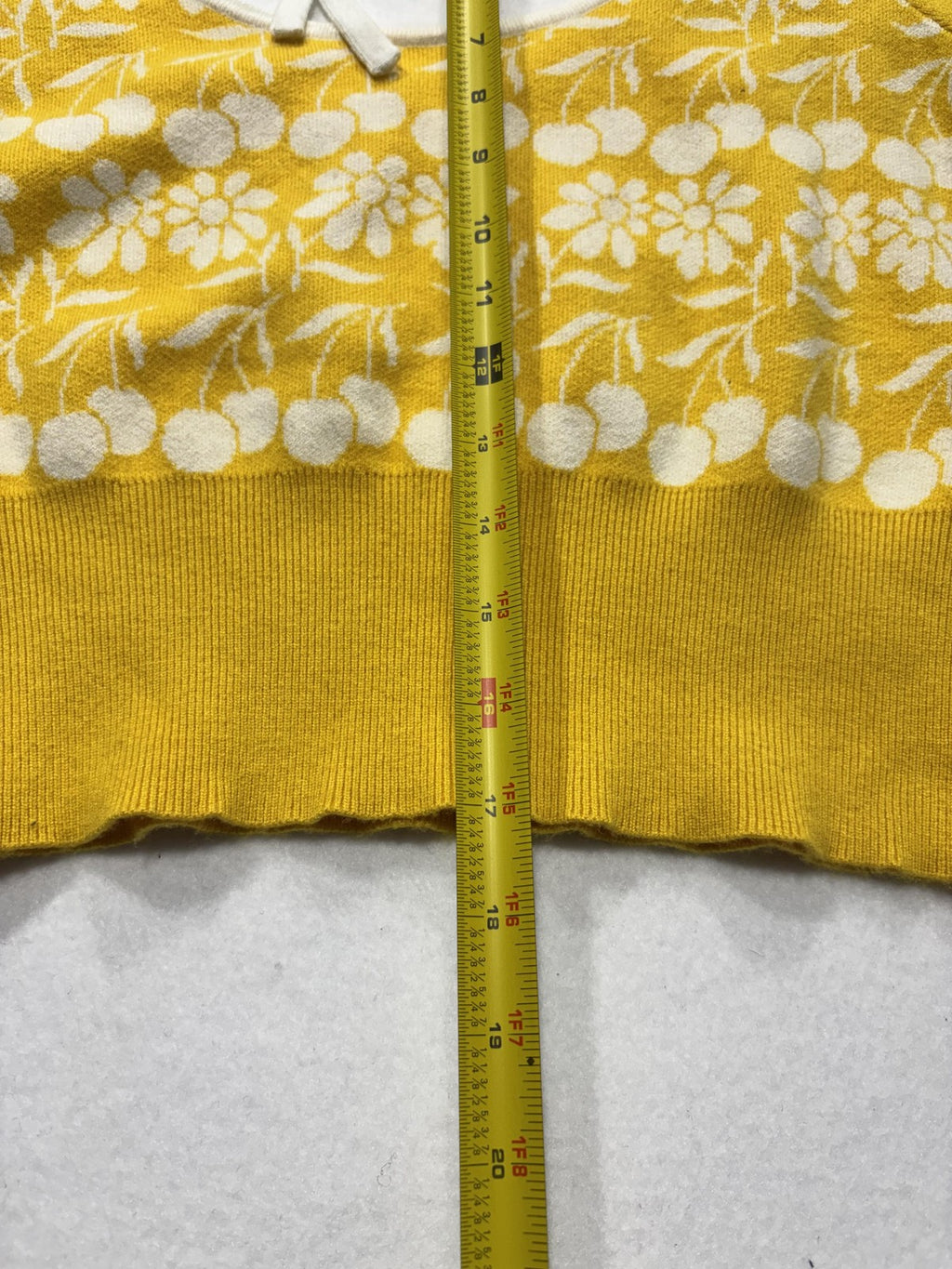 Maeve Sweater Womens Medium Yellow Floral Puff Sleeve Scoop Neck Tie Back Crop