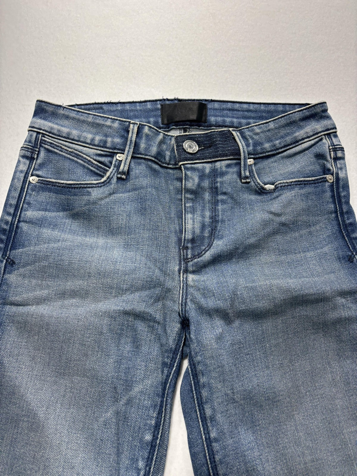 RtA Jeans Womens 25 Blue Medium Wash Mid Rise Skinny Stretch Raw Hem 25x29