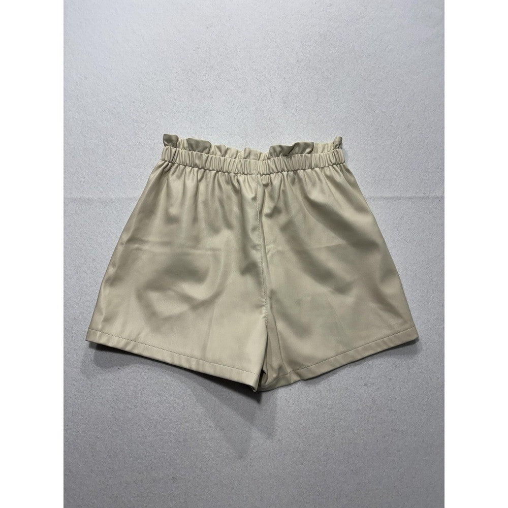 Steve Madden Womens Beige Faux Leather Paperbag Waist Pull On Shorts BL13940X S