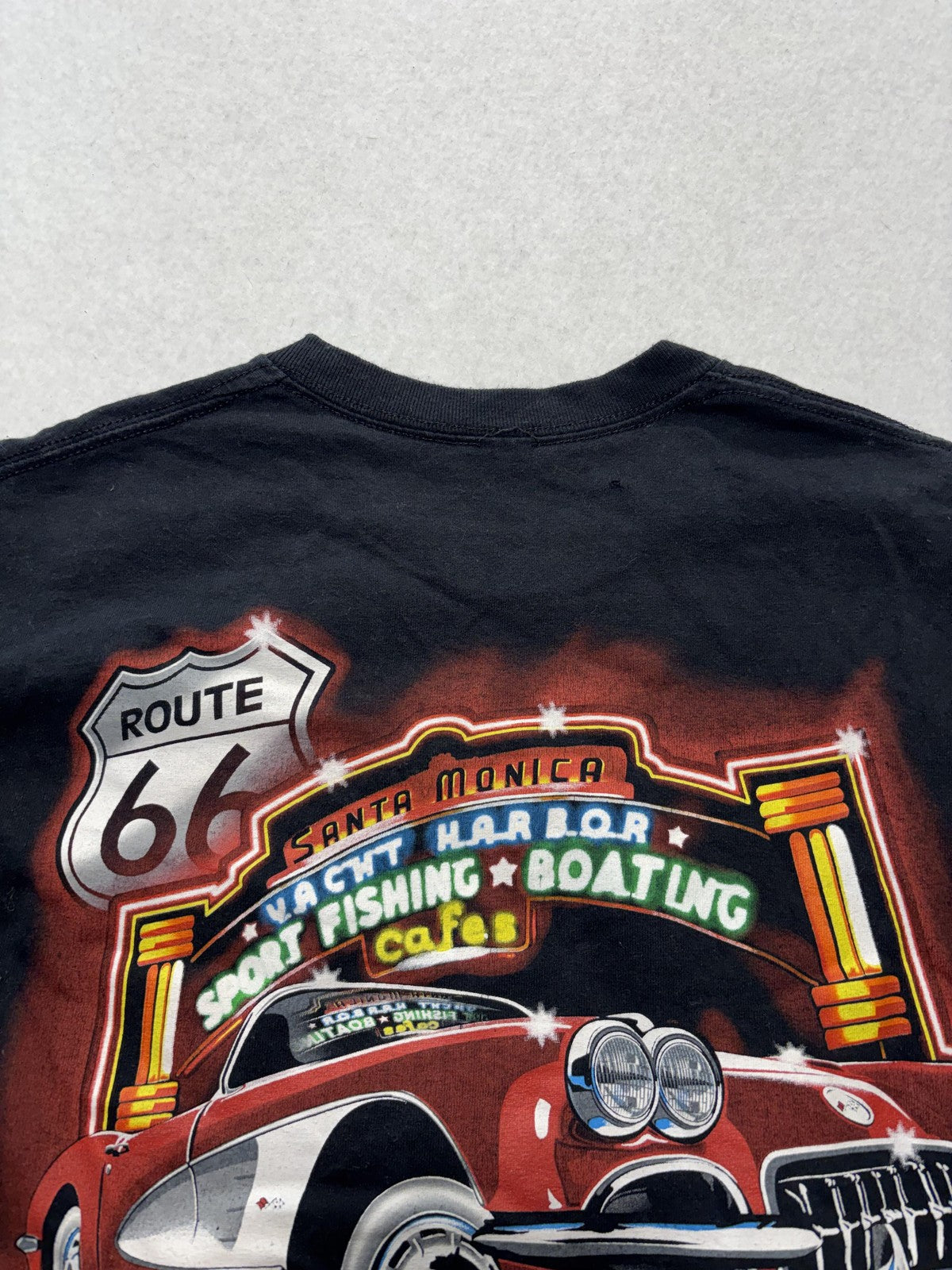 Route 66 Santa Monica Shirt Mens Small Black End Of The Road Car Graphic Tee
