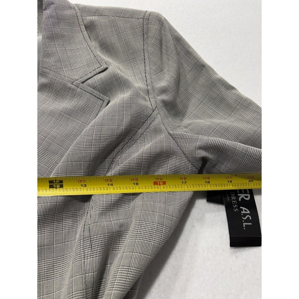 Kasper ASL Jacket Dress Womens 14P Gray Plaid Short Sleeve Belted 7K36BP NEW