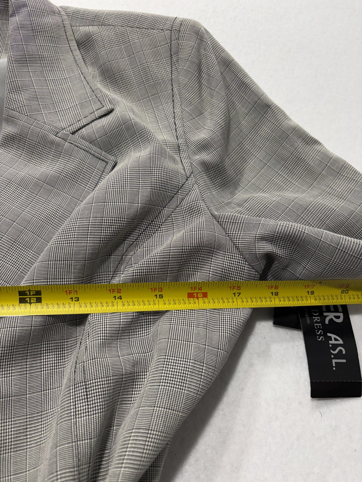 Kasper ASL Jacket Dress Womens 14P Gray Plaid Short Sleeve Belted Workwear
