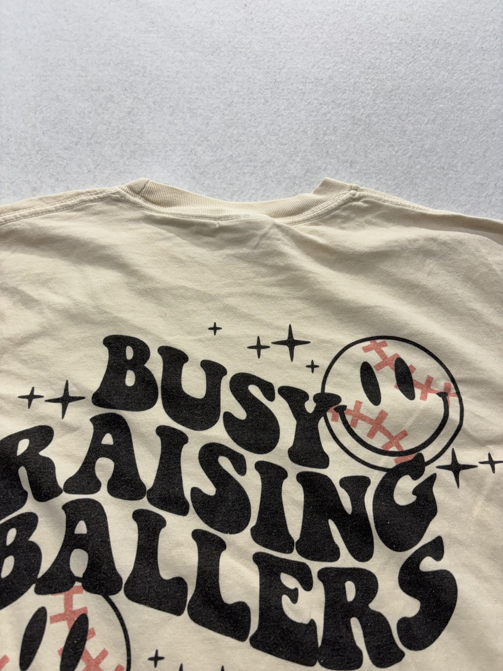 Comfort Colors Shirt Mens Medium Beige Busy Raising Ballers Baseball Graphic Tee