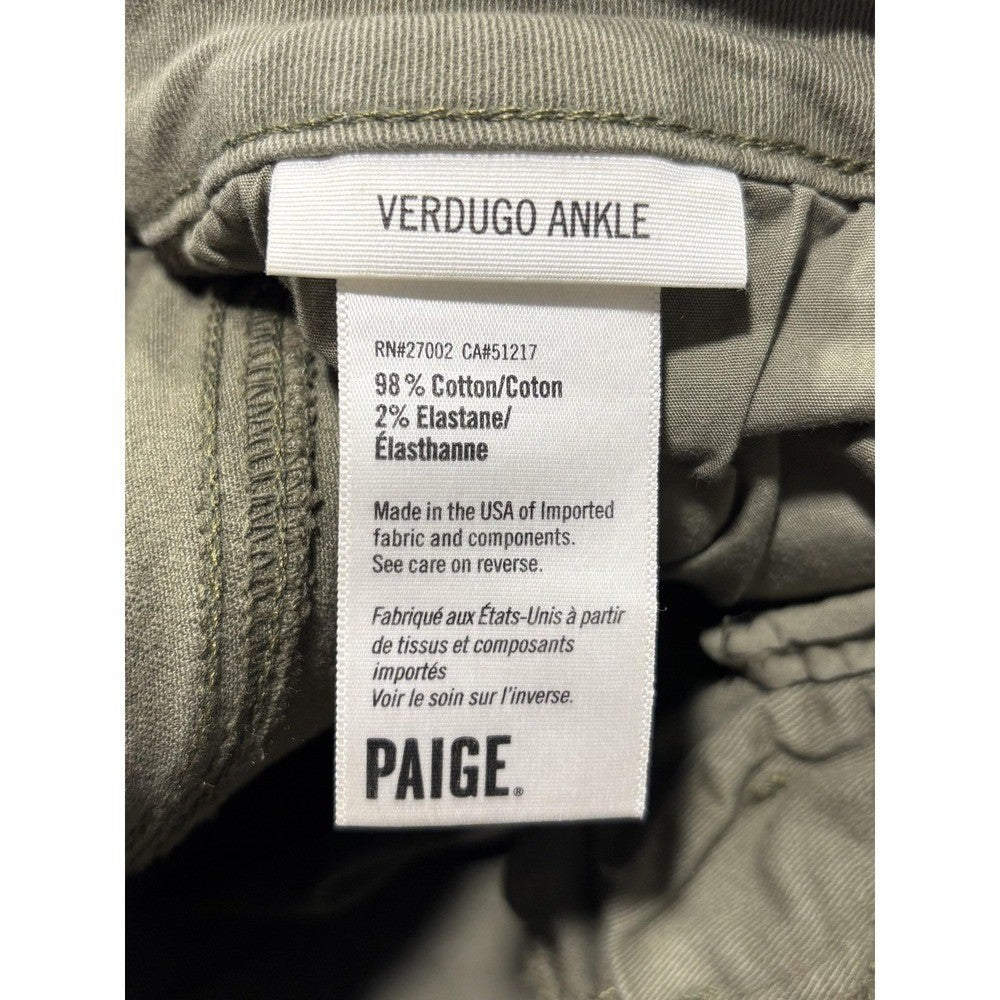 Paige Verdugo Ankle Jeans Womens 30 Green Mid Rise Skinny 30x28 Stretch Denim