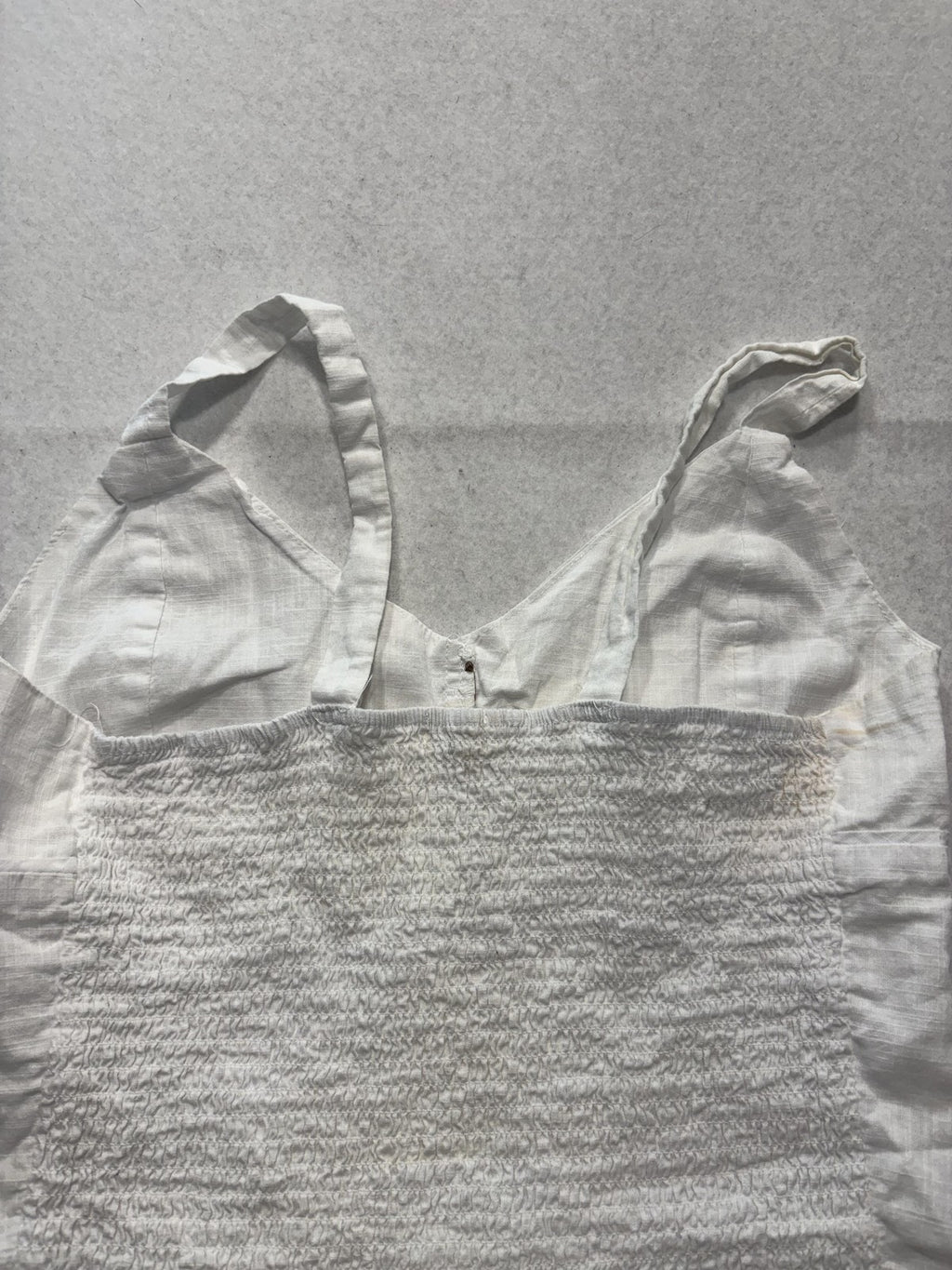 Low Notes Tank Top Womens L White Button Front Smocked Cotton Summer Camisole