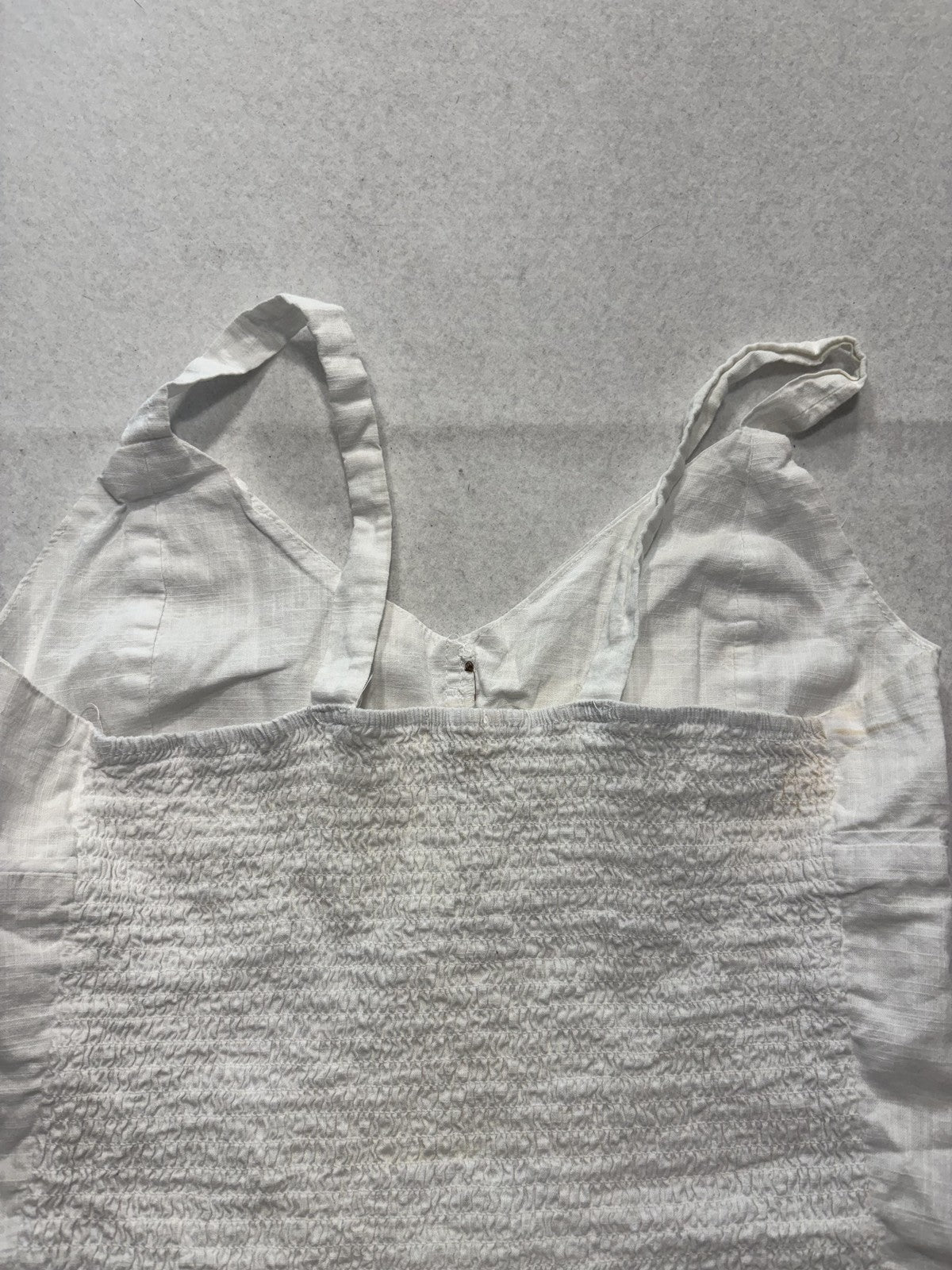 Low Notes Tank Top Womens L White Button Front Smocked Cotton Summer Camisole