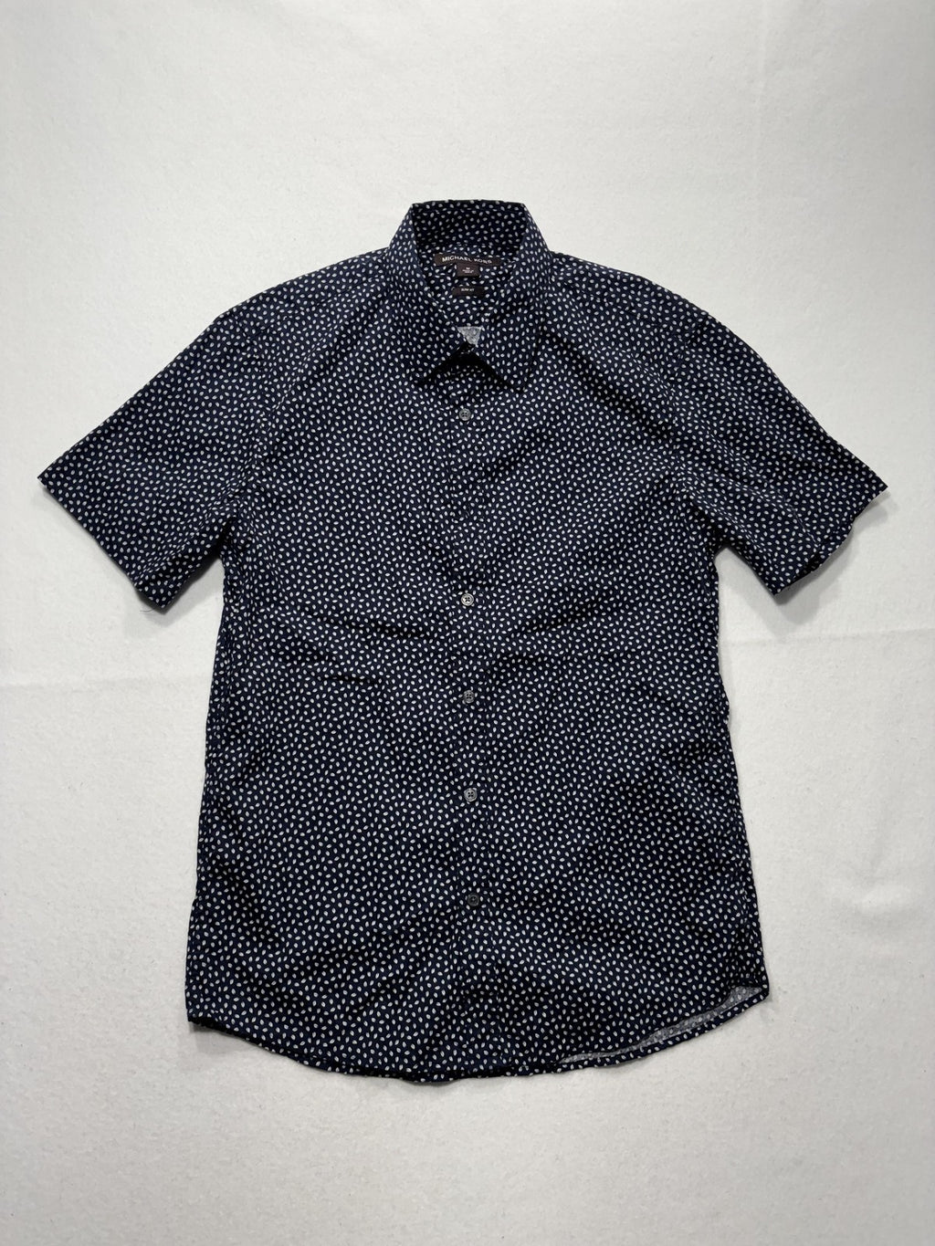 Michael Kors Shirt Mens Medium Blue Geometric Short Sleeve Button Up Slim
