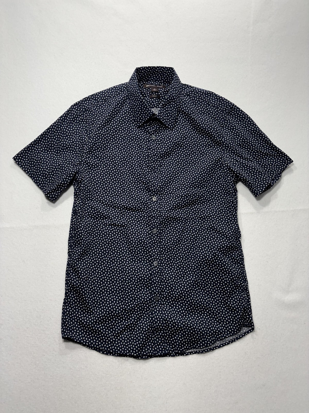 Michael Kors Shirt Mens Medium Blue Geometric Short Sleeve Button Up Slim