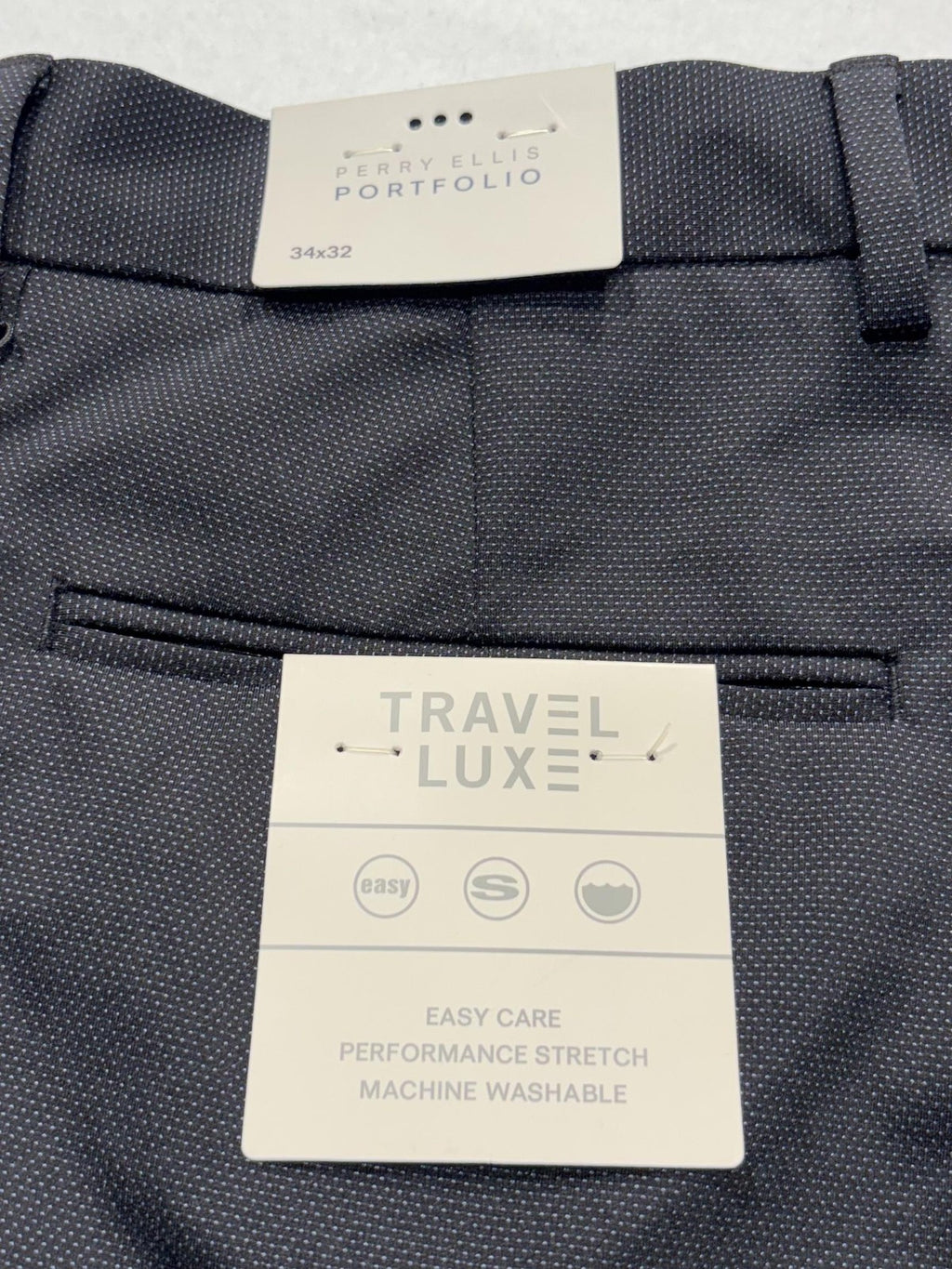 Perry Ellis Portfolio Dress Pants Mens 34x32 Gray Very Slim Travel Luxe Stretch