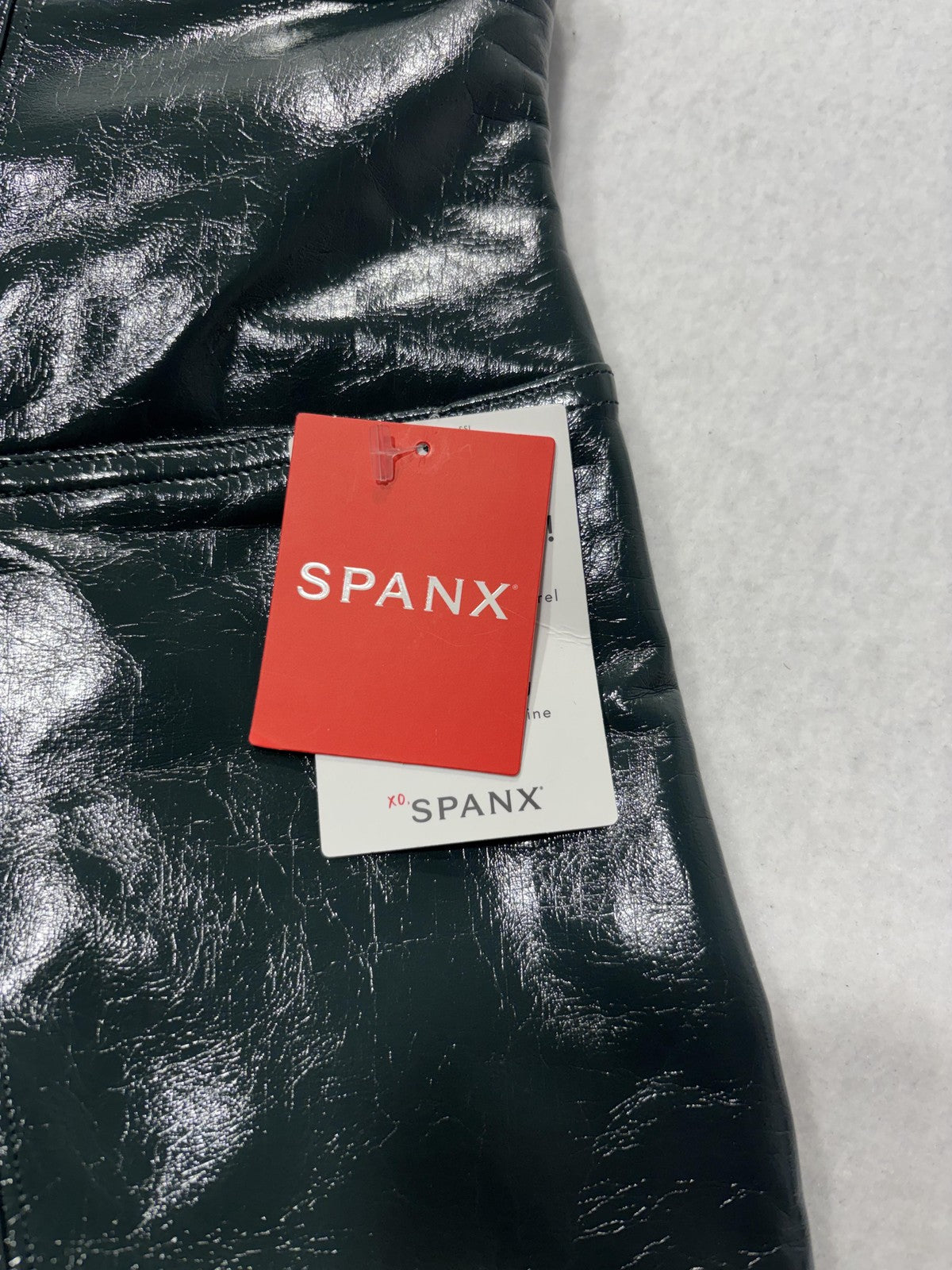 Spanx Leggings Womens Large Green Faux Patent Leather High Rise Shaping Ankle