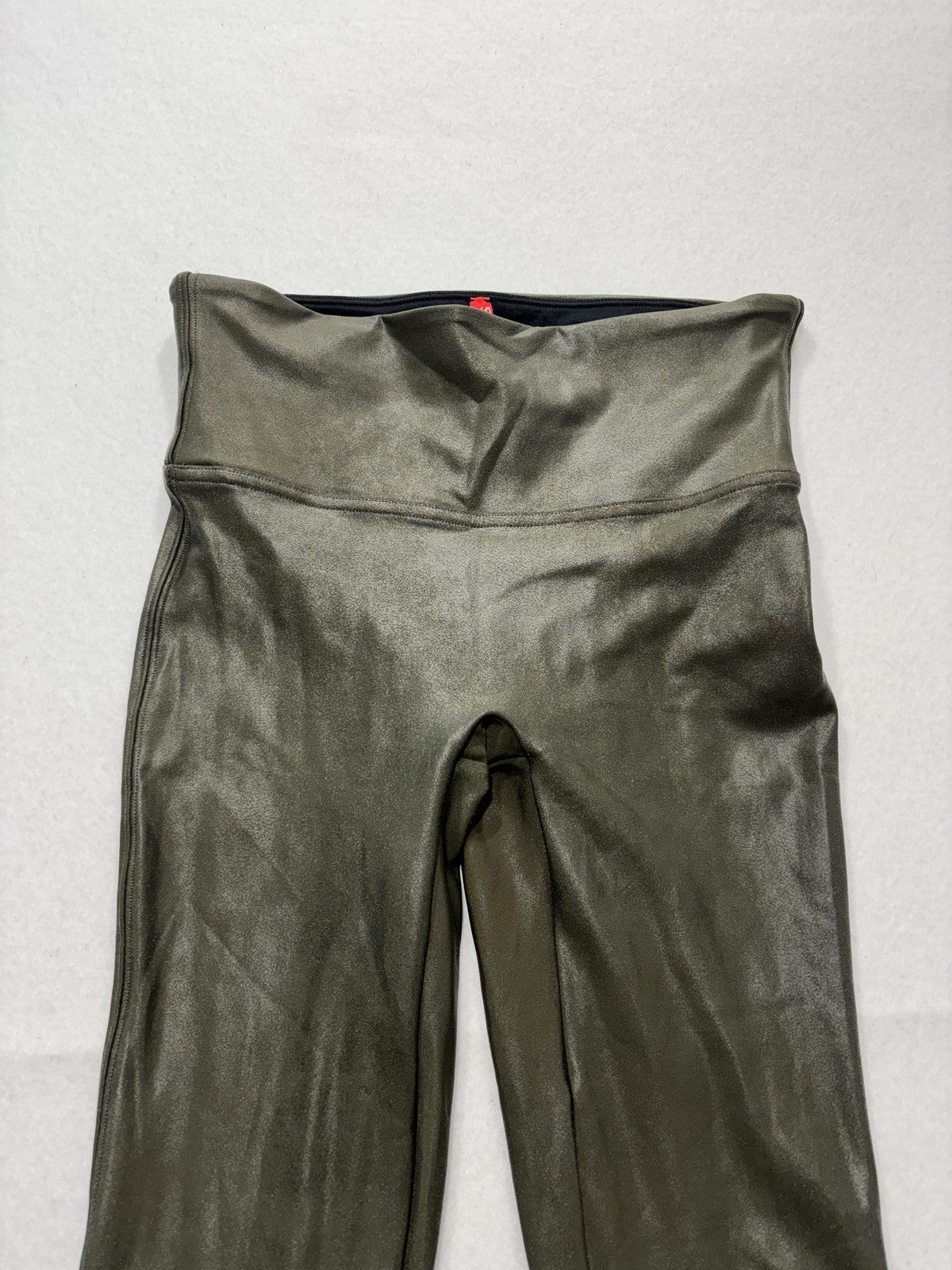 Spanx Leggings Womens Small Olive Faux Leather High Rise Shaping Pull On
