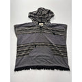 Lucky Brand Sweater Womens XS/S Black Striped Hooded Fringe Poncho Pullover